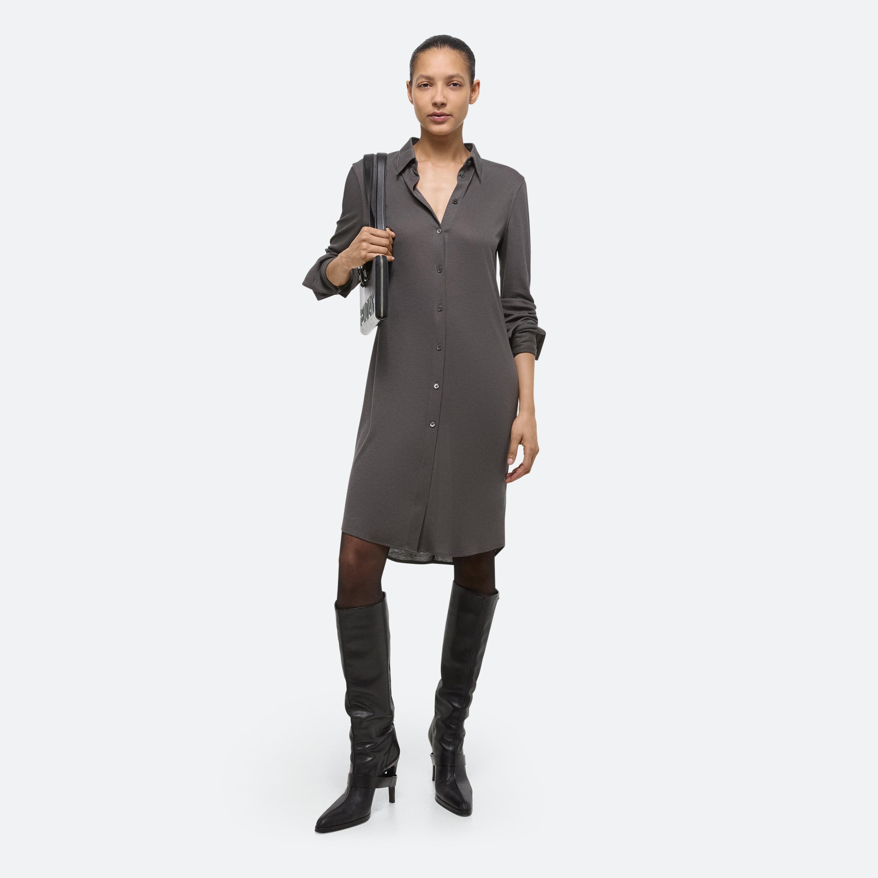 Helmut Lang Ribbed Shirt Dress In Graphite In Pink