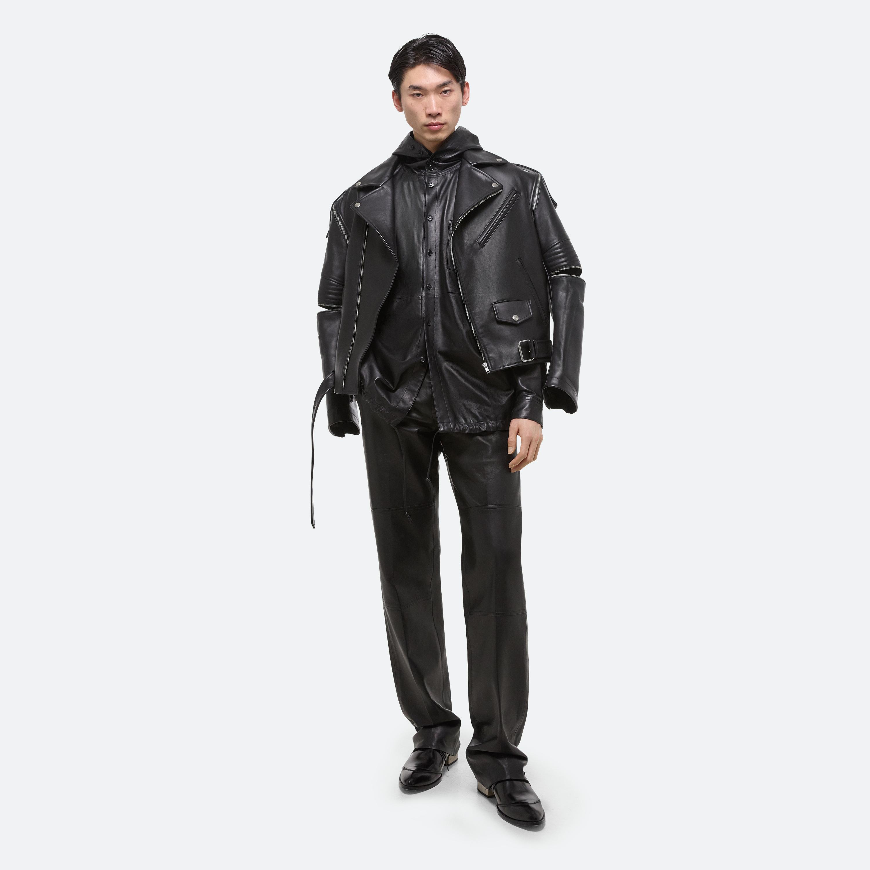 Shop Helmut Lang Leather Hoodie Shirt In Black