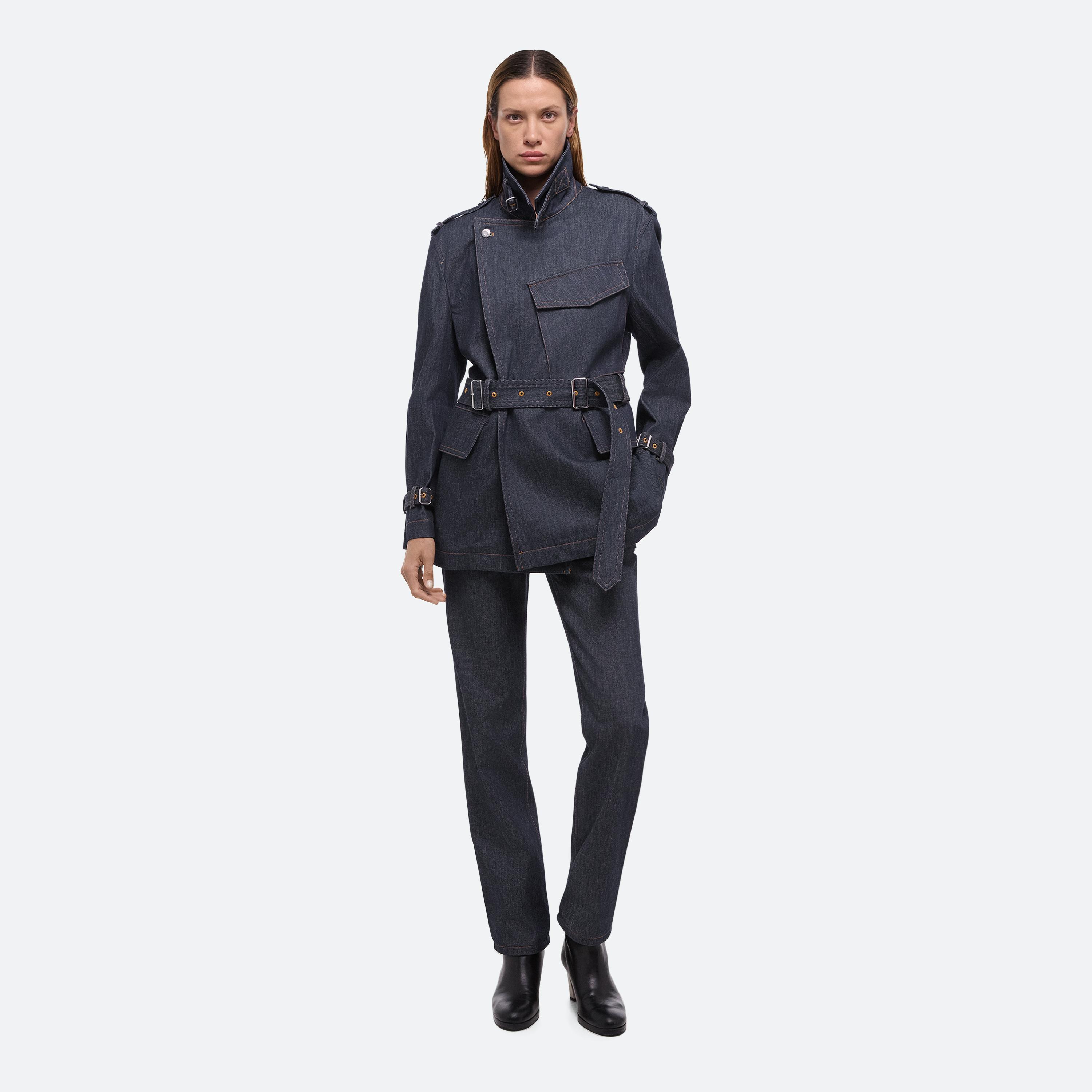 Helmut Lang Rider Denim Trench Jacket In Raw Indigo