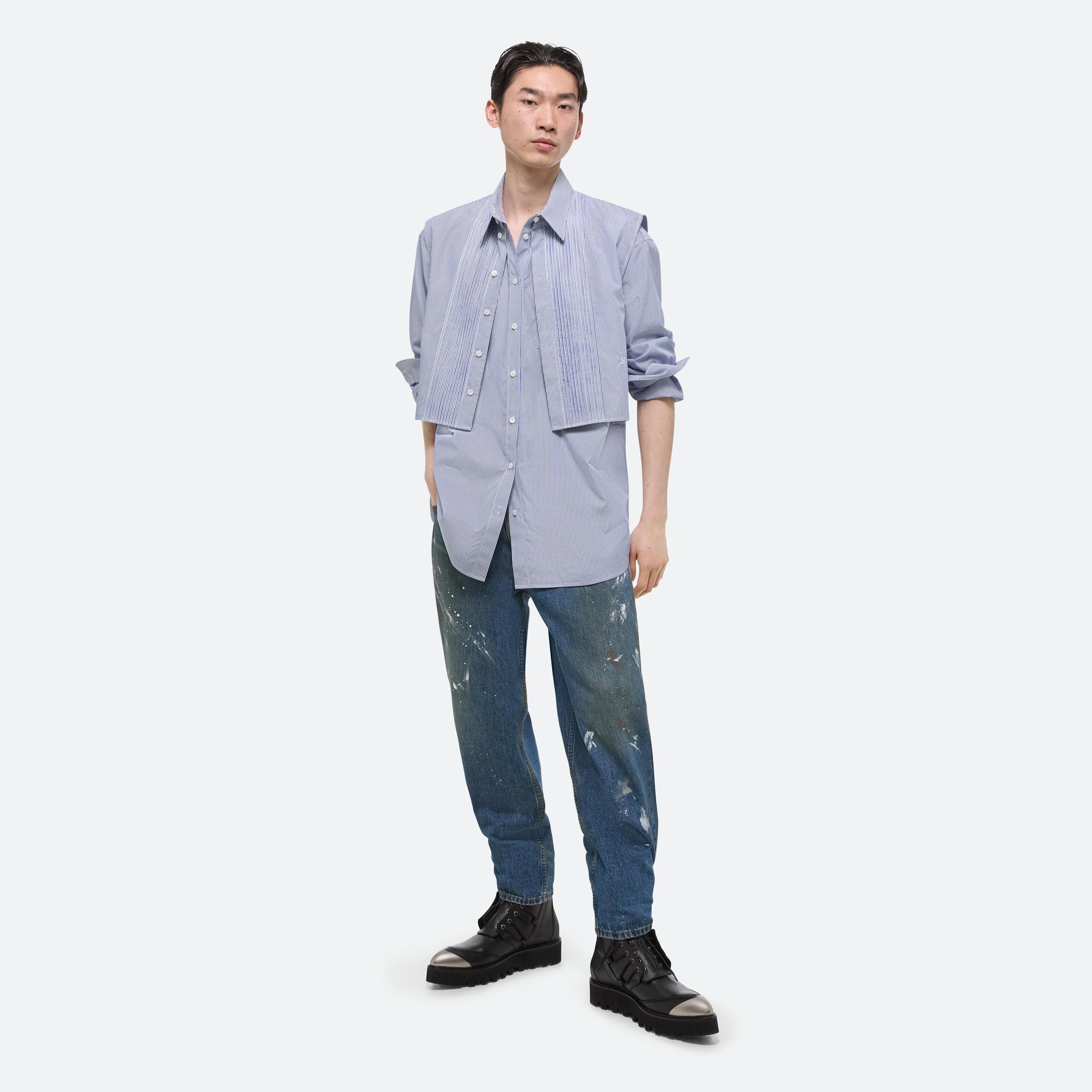 Shop Helmut Lang Sleeveless Tuxedo Shirt In Blue Stripe