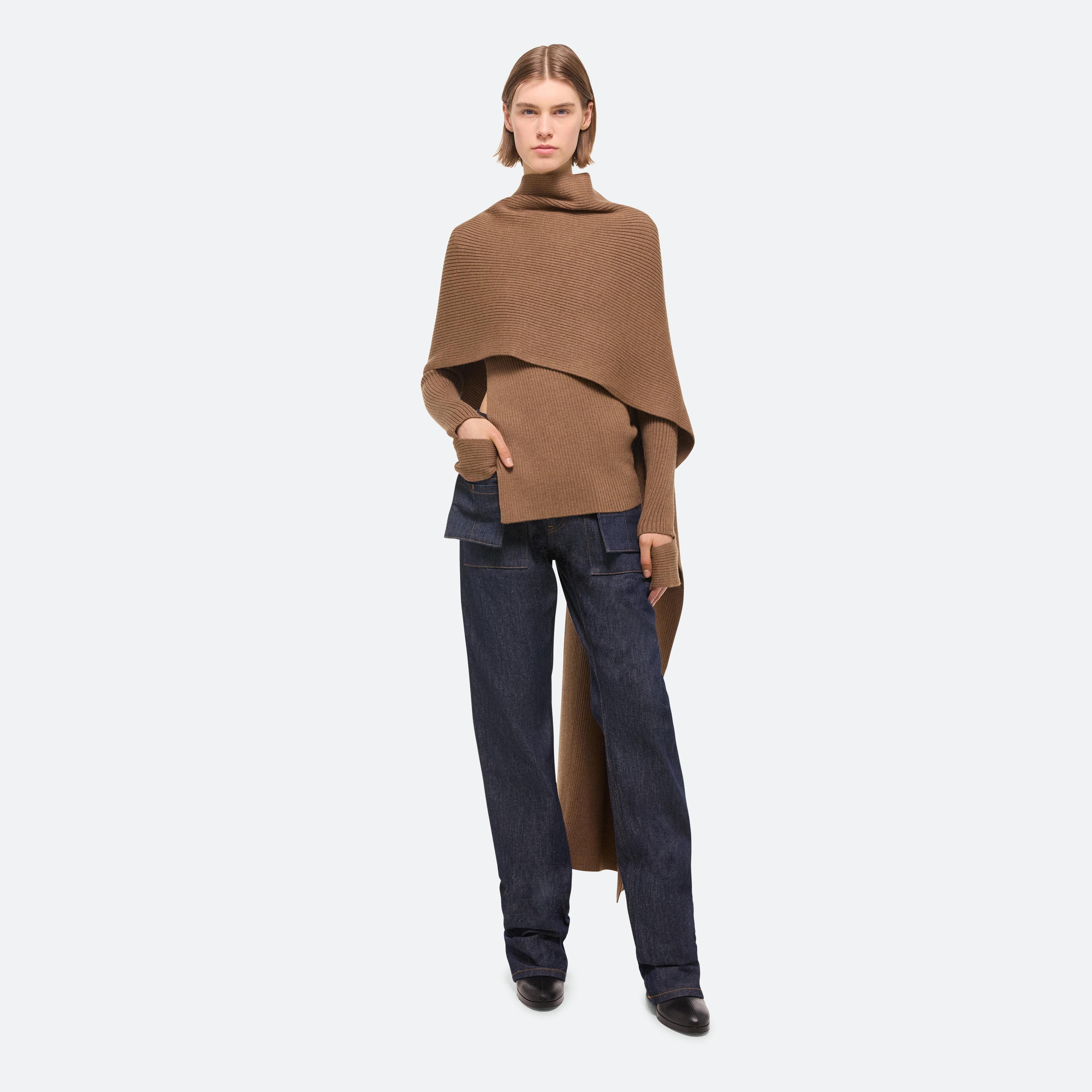 Shop Helmut Lang Draped Rib Sweater In Latte Melange