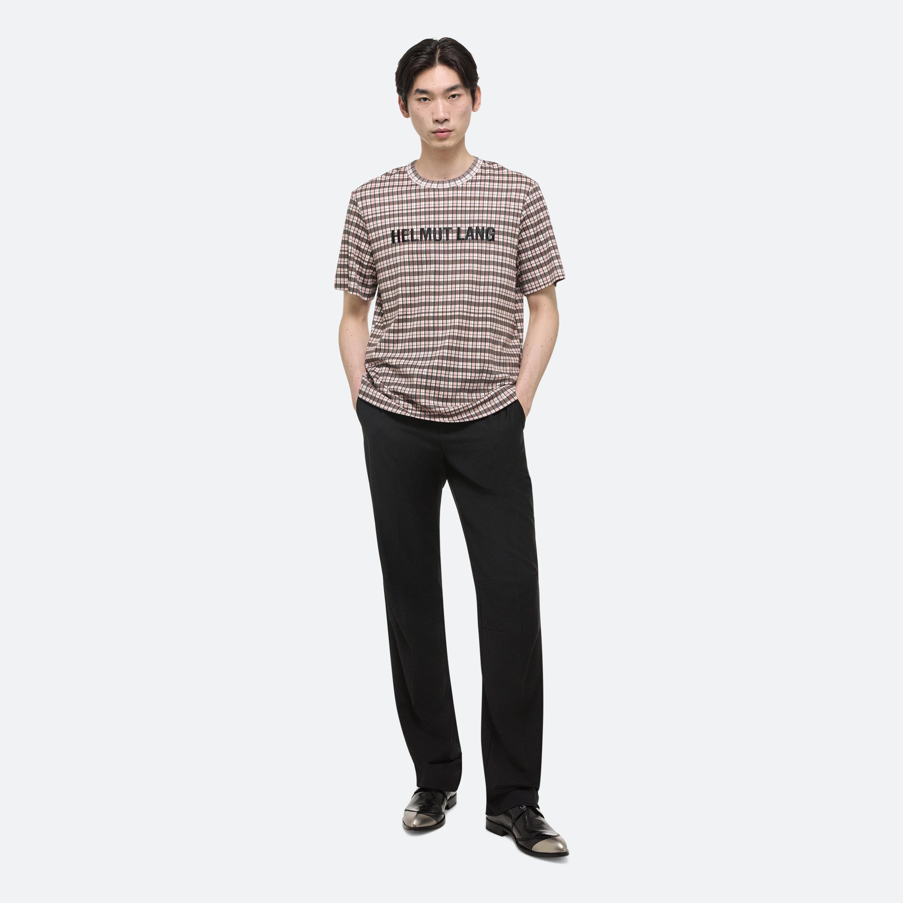 Helmut Lang Men's Check T-shirt With Embroidered Logo In Mini Digital Check Red