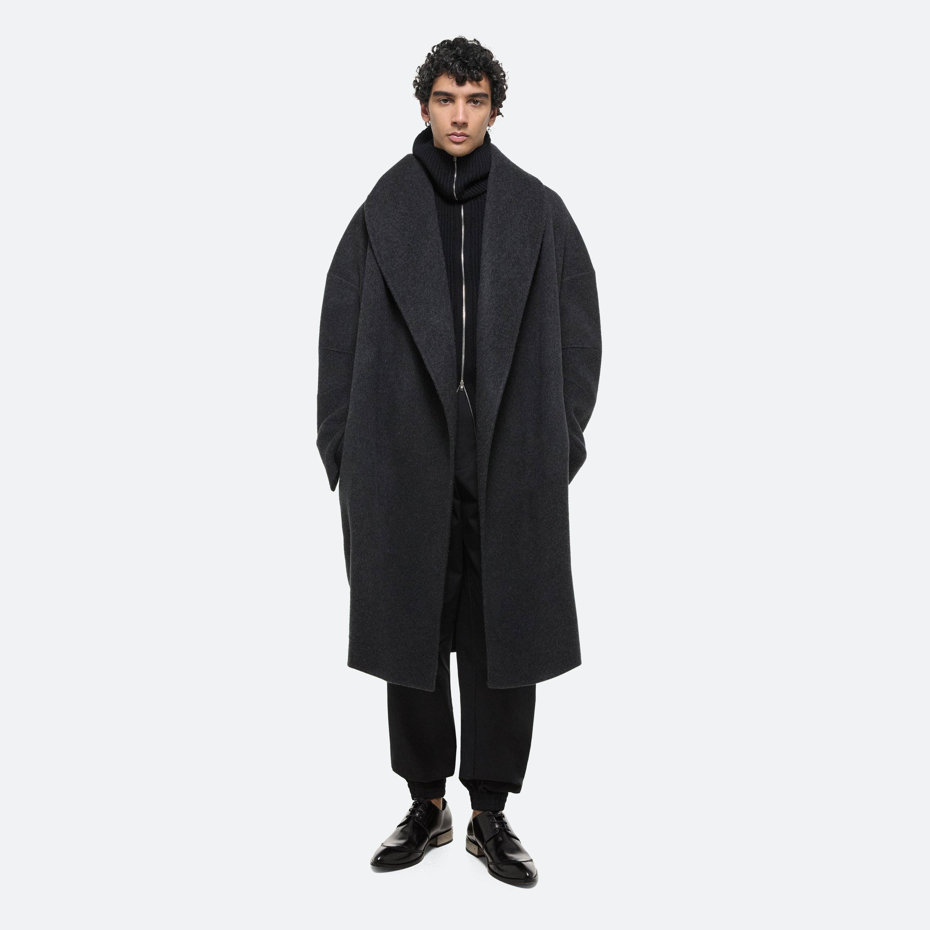 Shop Helmut Lang Double-faced Apex Cocoon Coat In Dark Charcoal