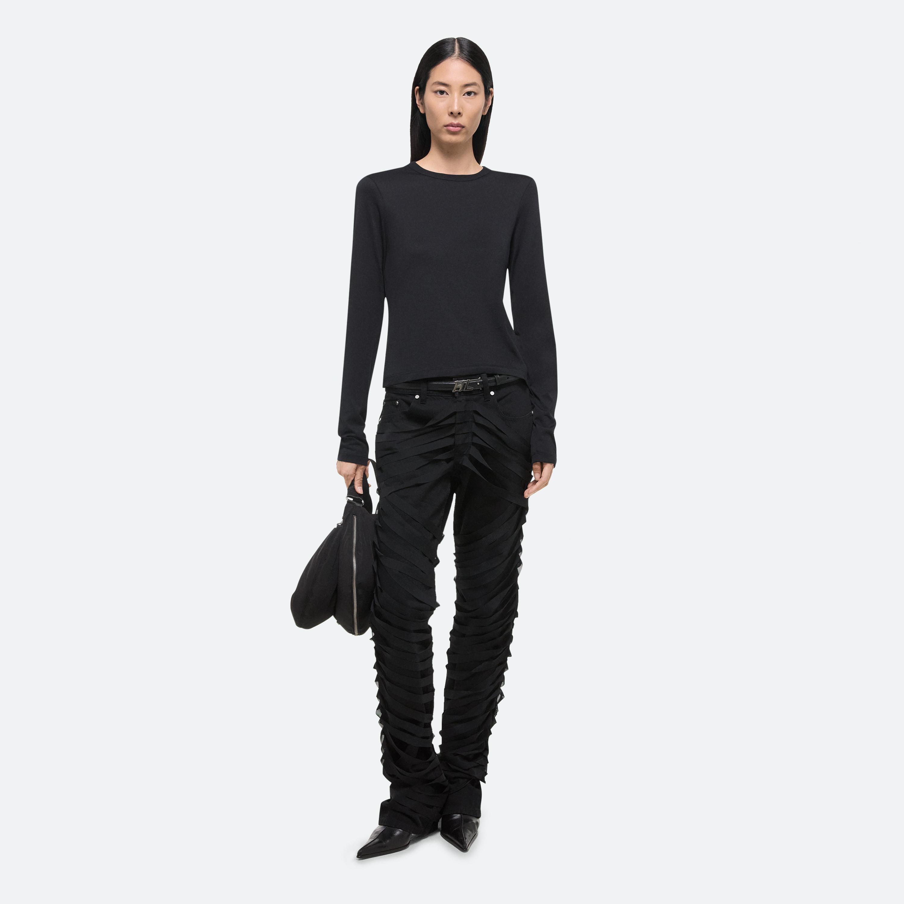 Shop Helmut Lang Long-sleeved Slim Logo Tee In Black