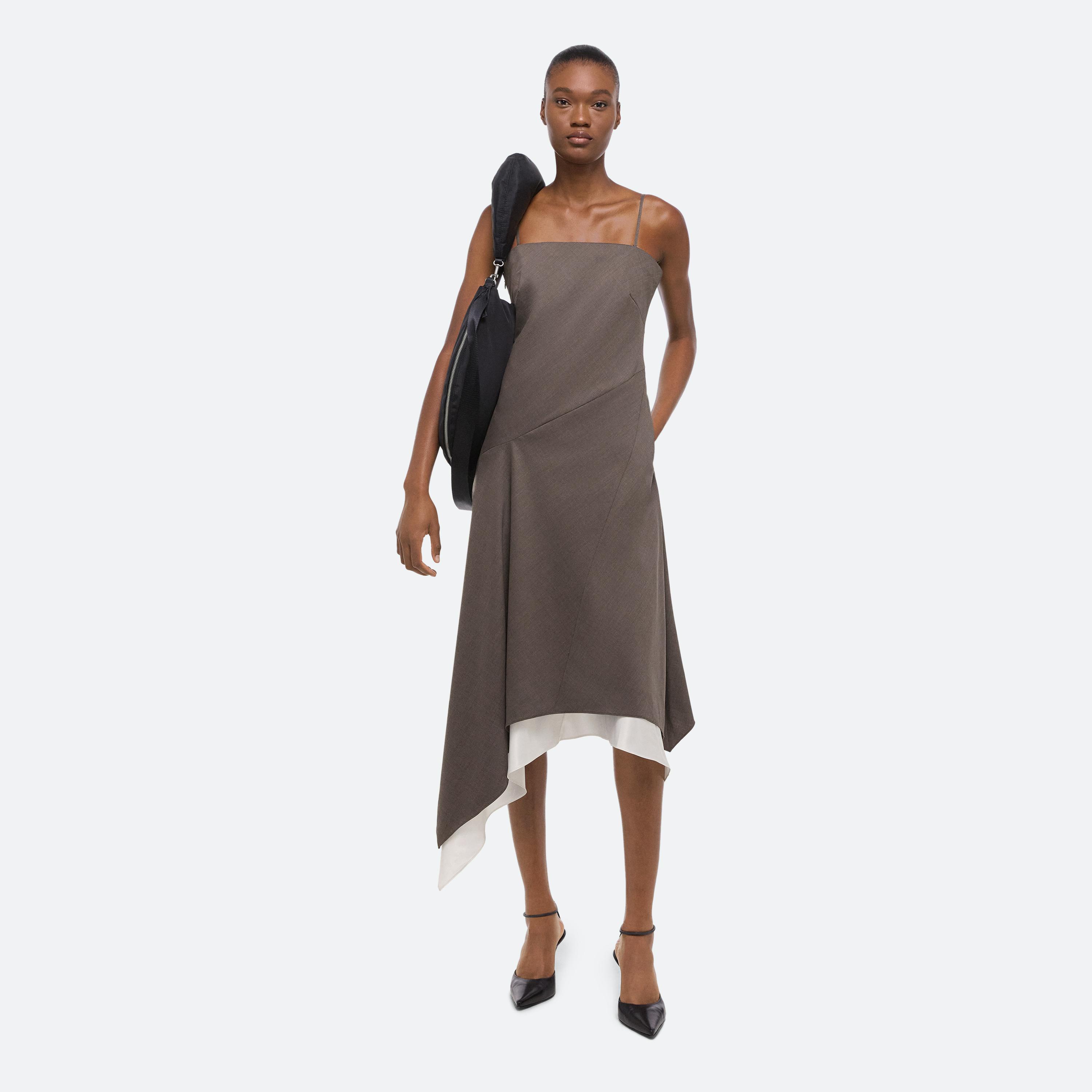 Shop Helmut Lang Scarf Hem Dress In Light Brown Melange