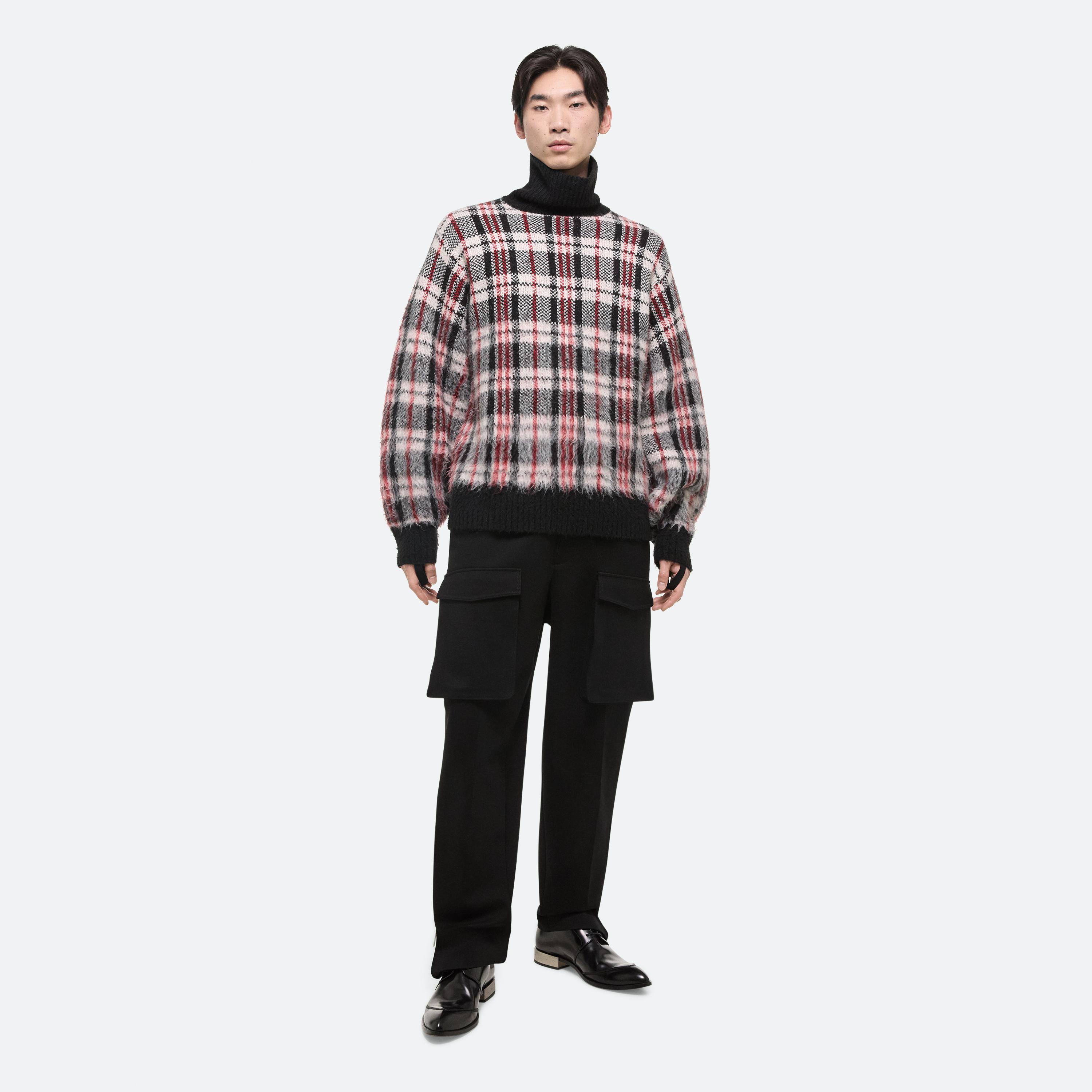 Shop Helmut Lang Brushed Plaid Turtleneck Sweater In Medium Red Check