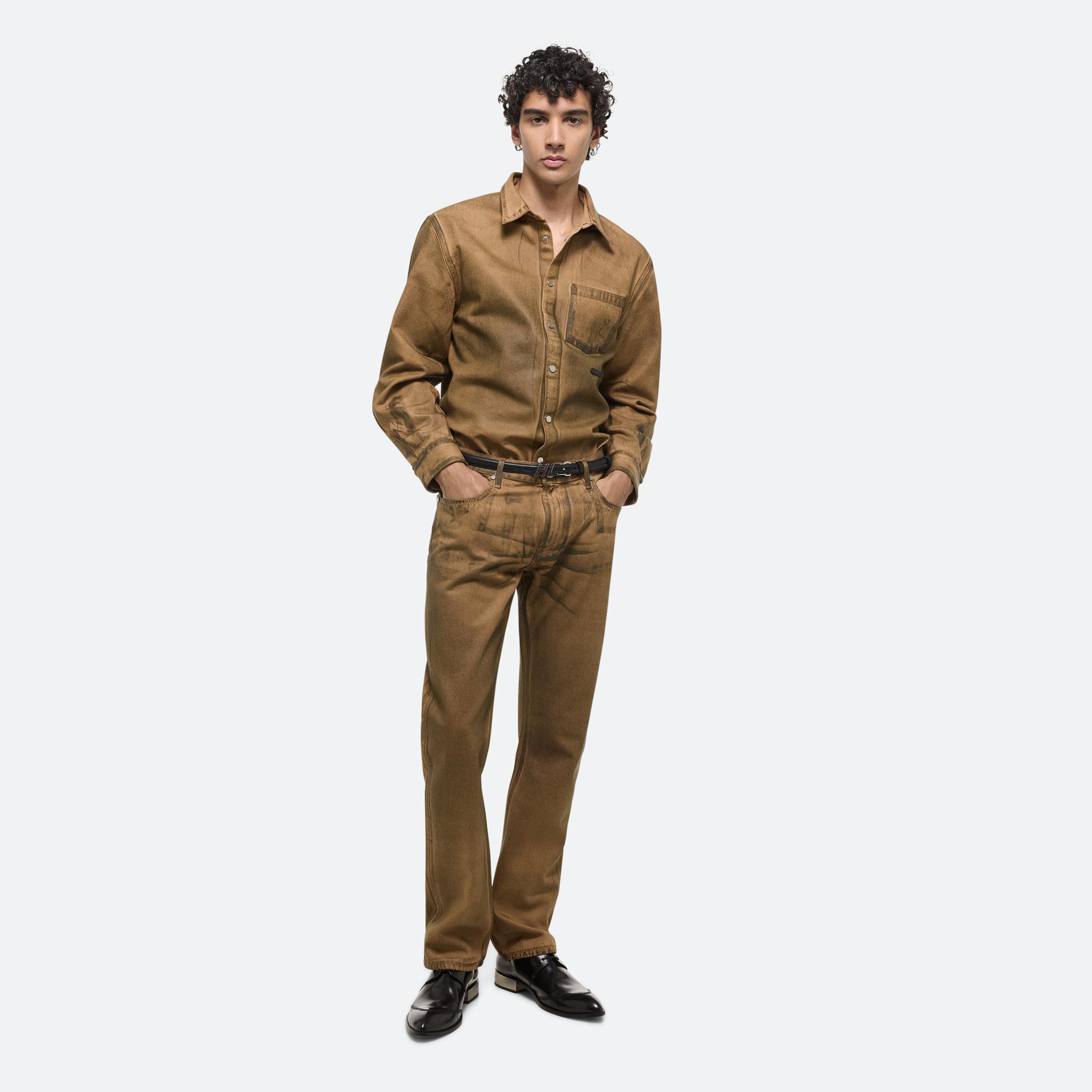 Helmut Lang Curved Classic Waxed Denim Shirt In Waxed Oil Stain