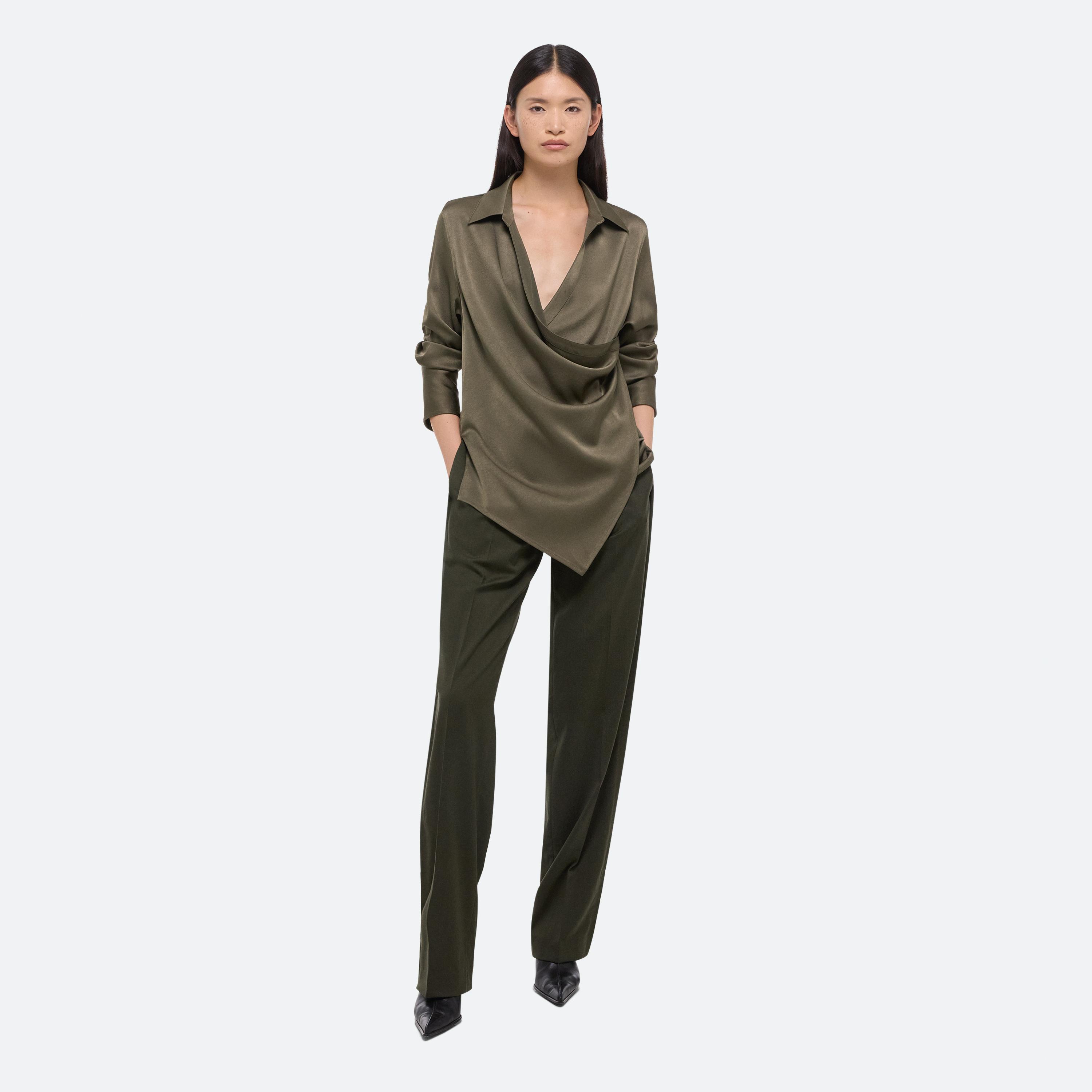 Shop Helmut Lang Relaxed Wrap Shirt In Olive