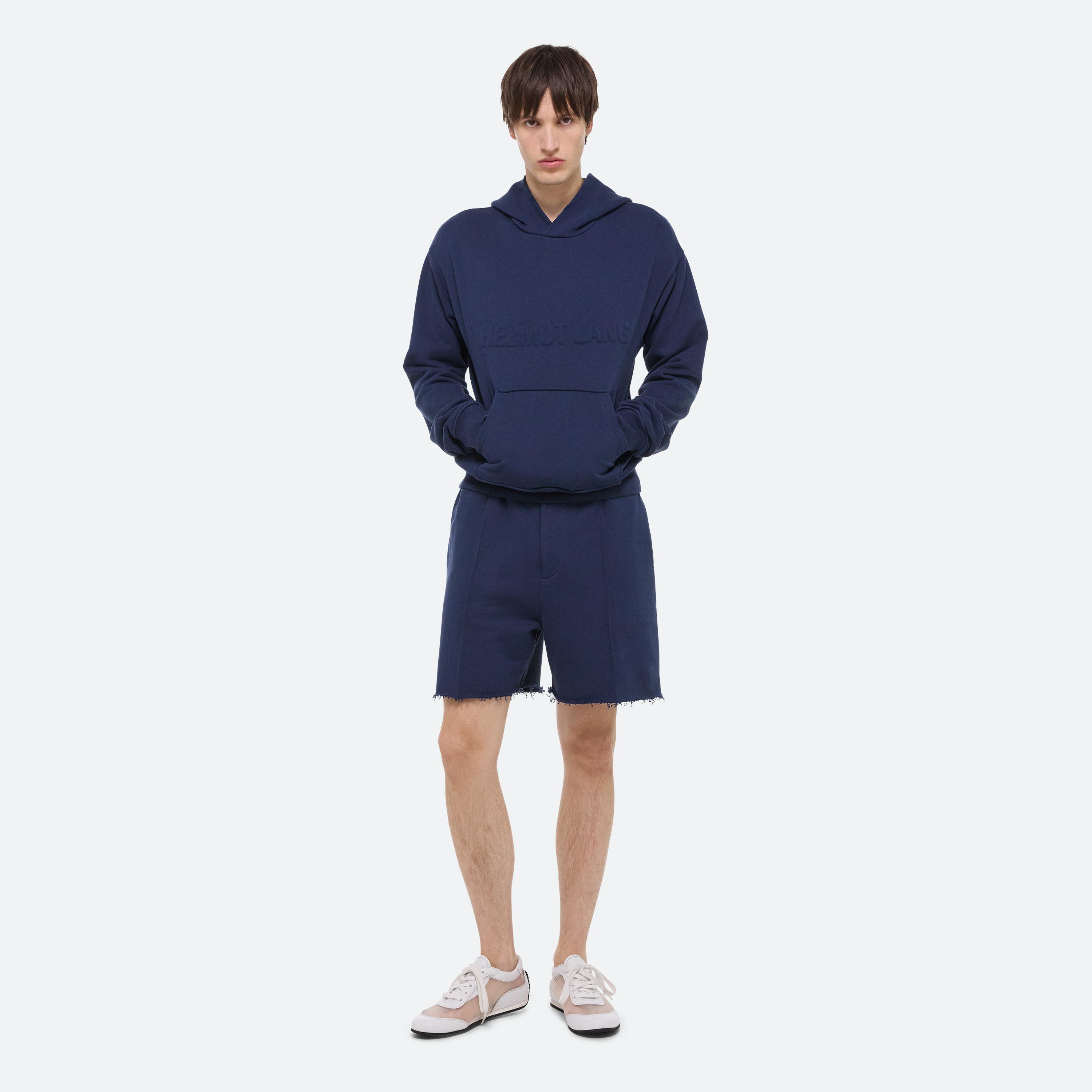 Helmut Lang Embossed Logo Hoodie In Indigo