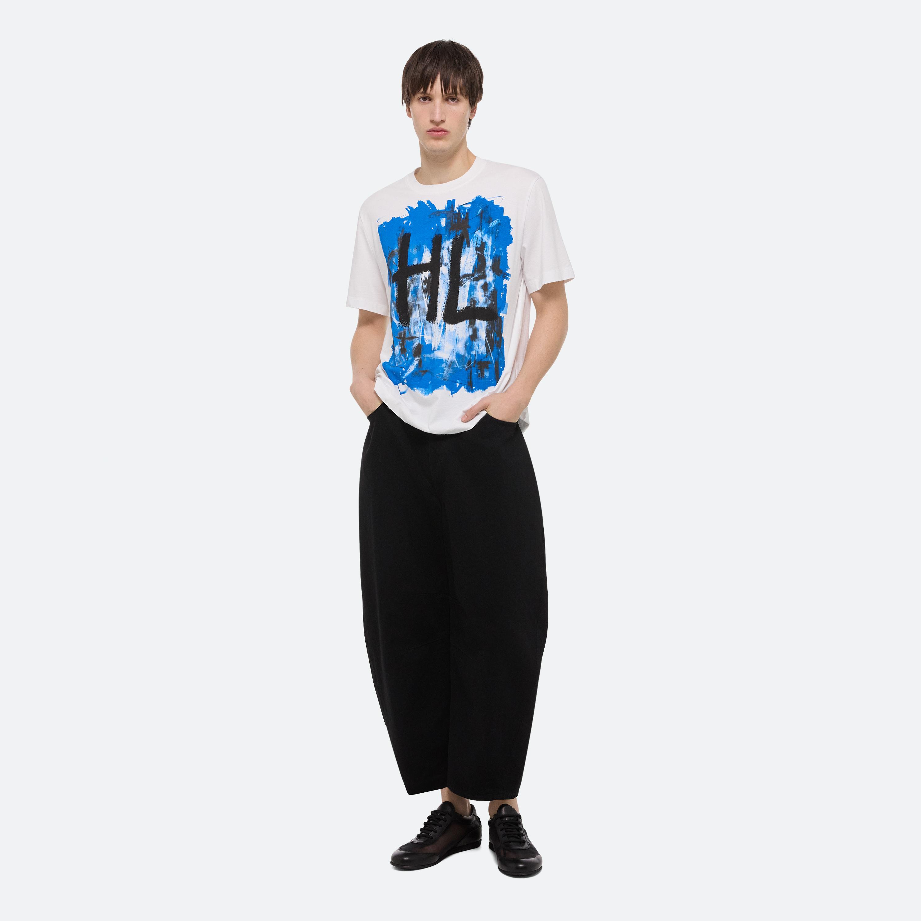 Helmut Lang Blue Scribble Tee In White/blue