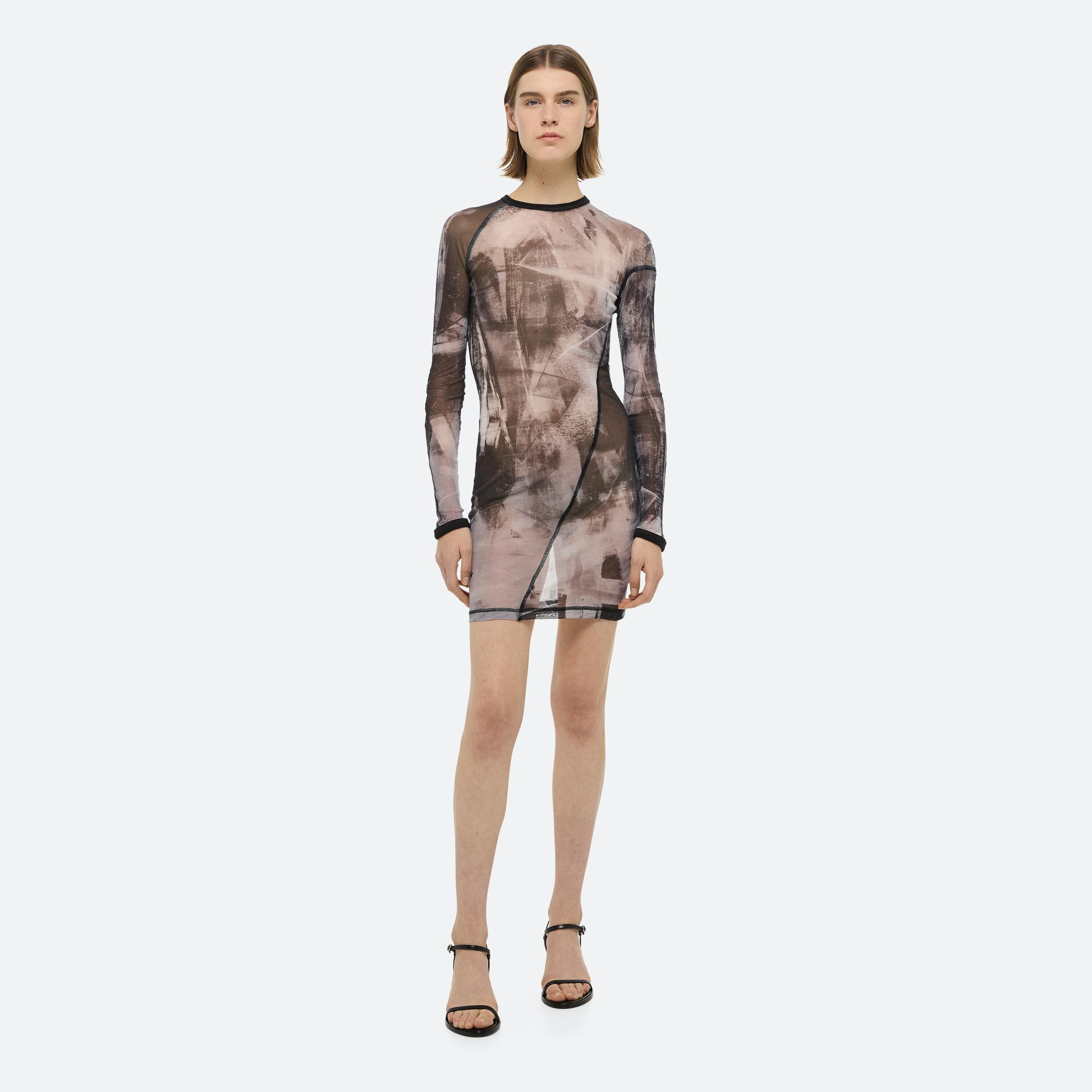 Helmut Lang Scribble Twisted Dress In Black Multi