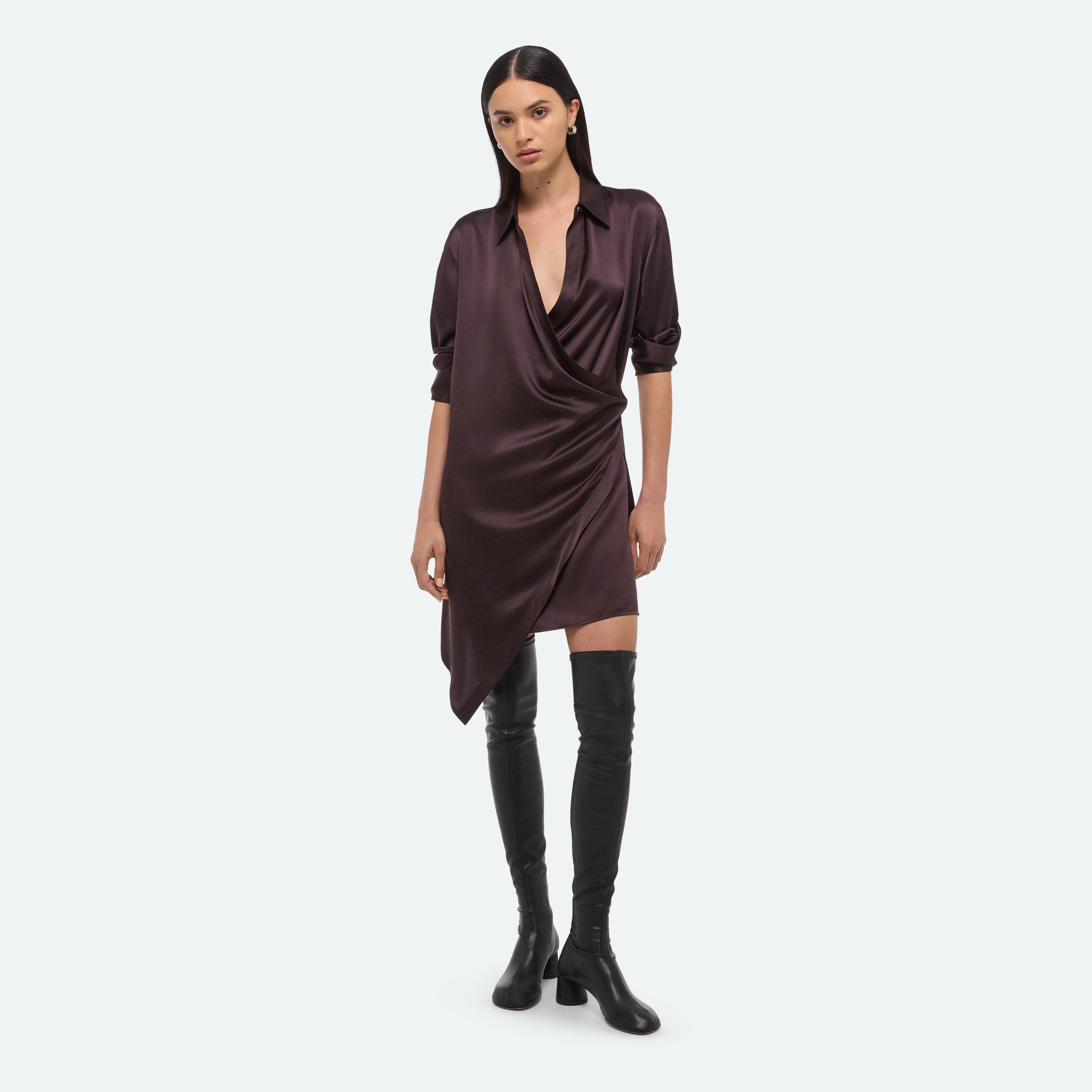 Helmut Lang Relaxed Wrap Shirt Dress In Purple