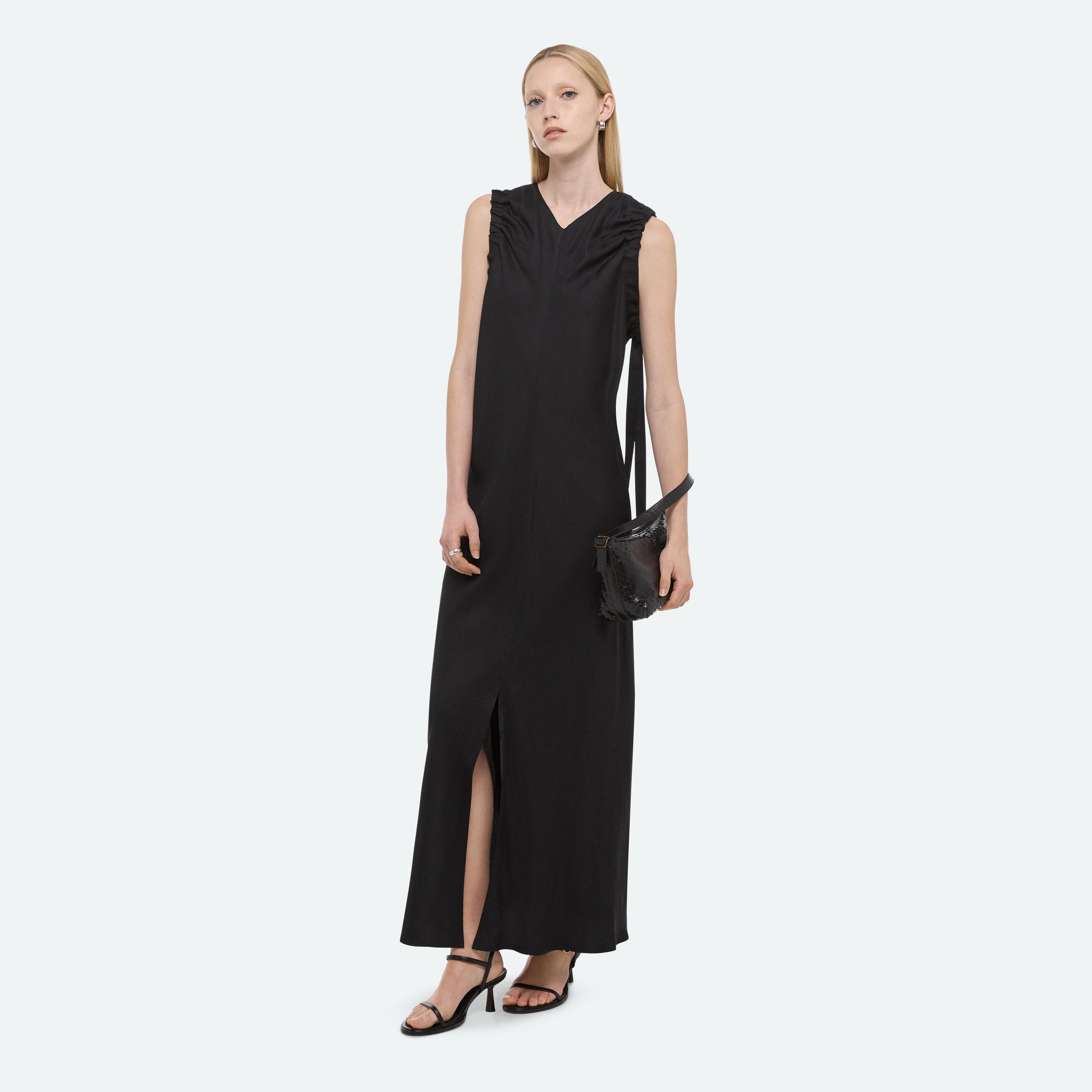 Helmut Lang Ruched Sleeveless Maxi Dress In Black