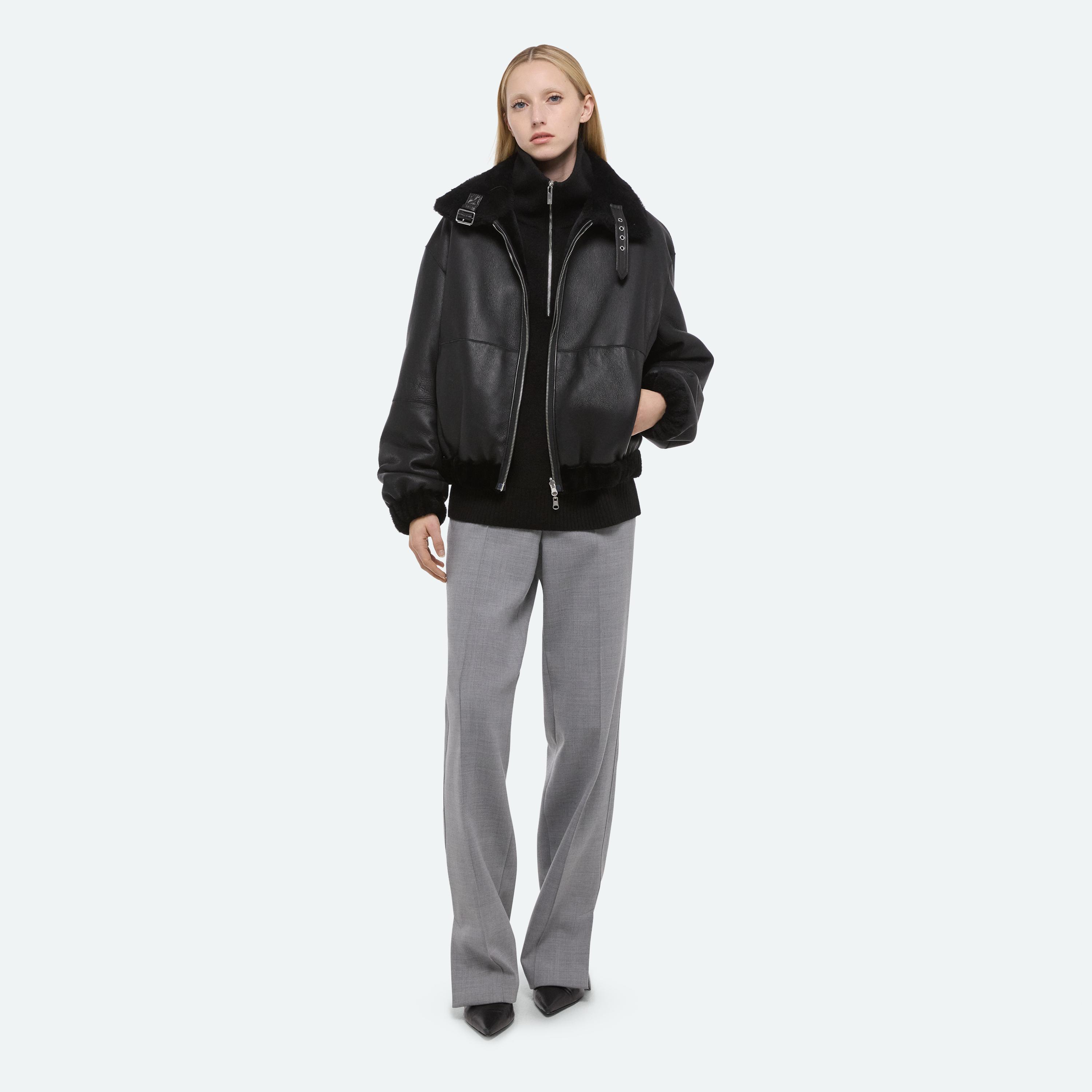 Helmut Lang Shearling Bomber In Black