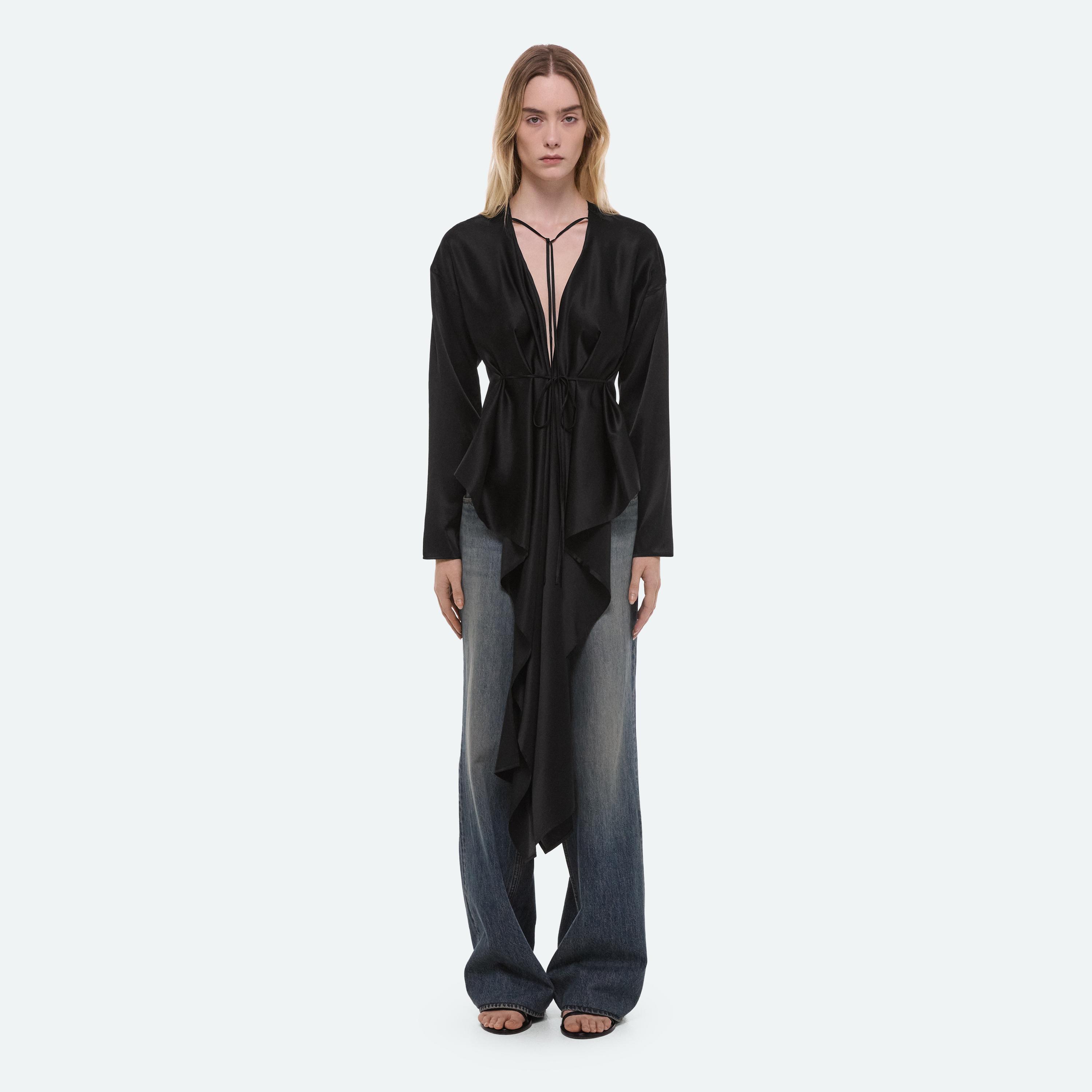 Helmut Lang Long-sleeve Draped Scarf Top In Black