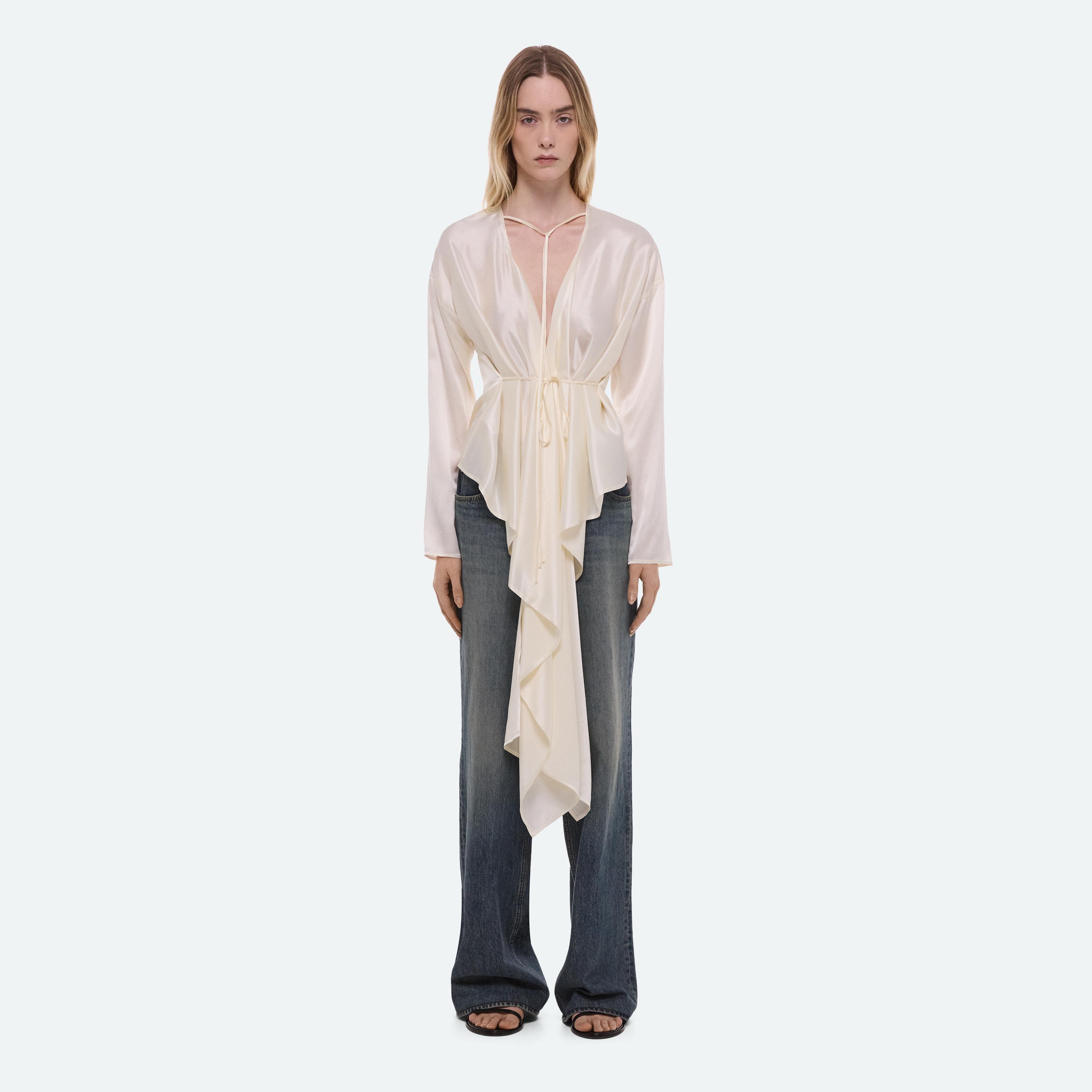 Helmut Lang Long-sleeve Draped Scarf Top In Neutral