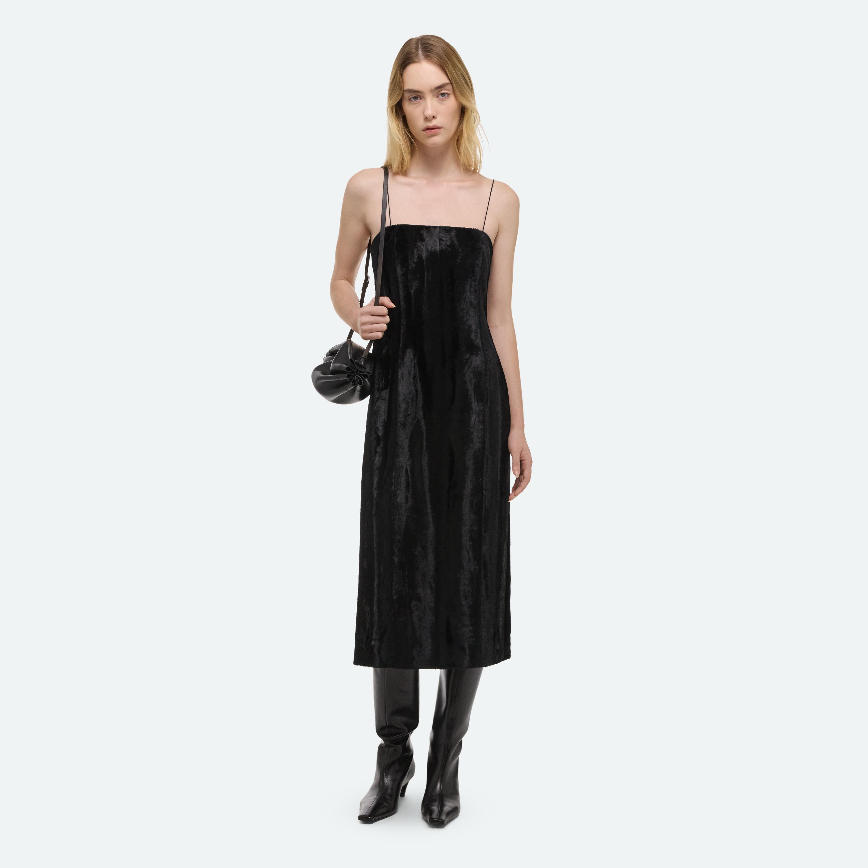Helmut Lang Sleeveless Faux Pony Midi Dress In Black