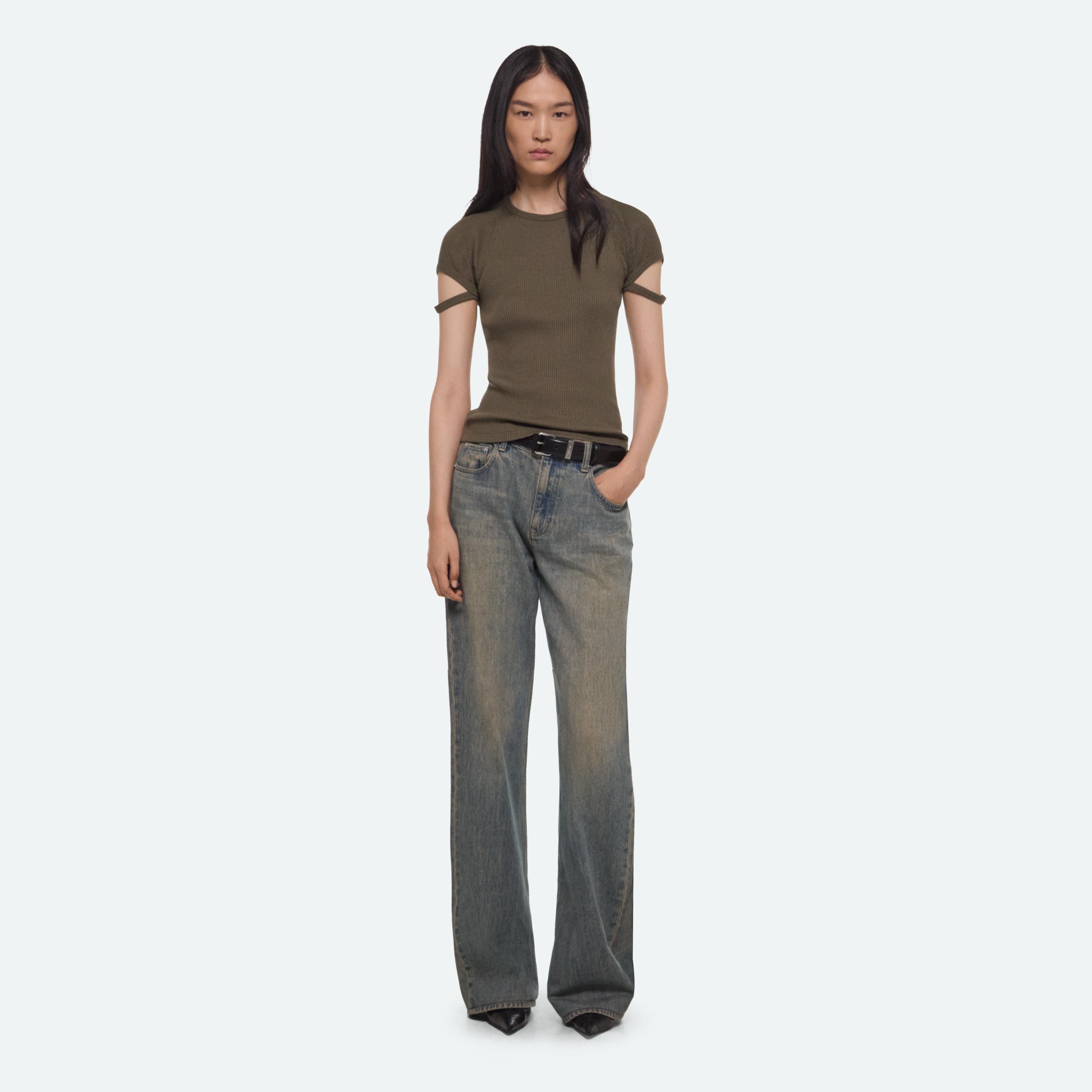 Helmut Lang Cropped Raglan Crew In Green