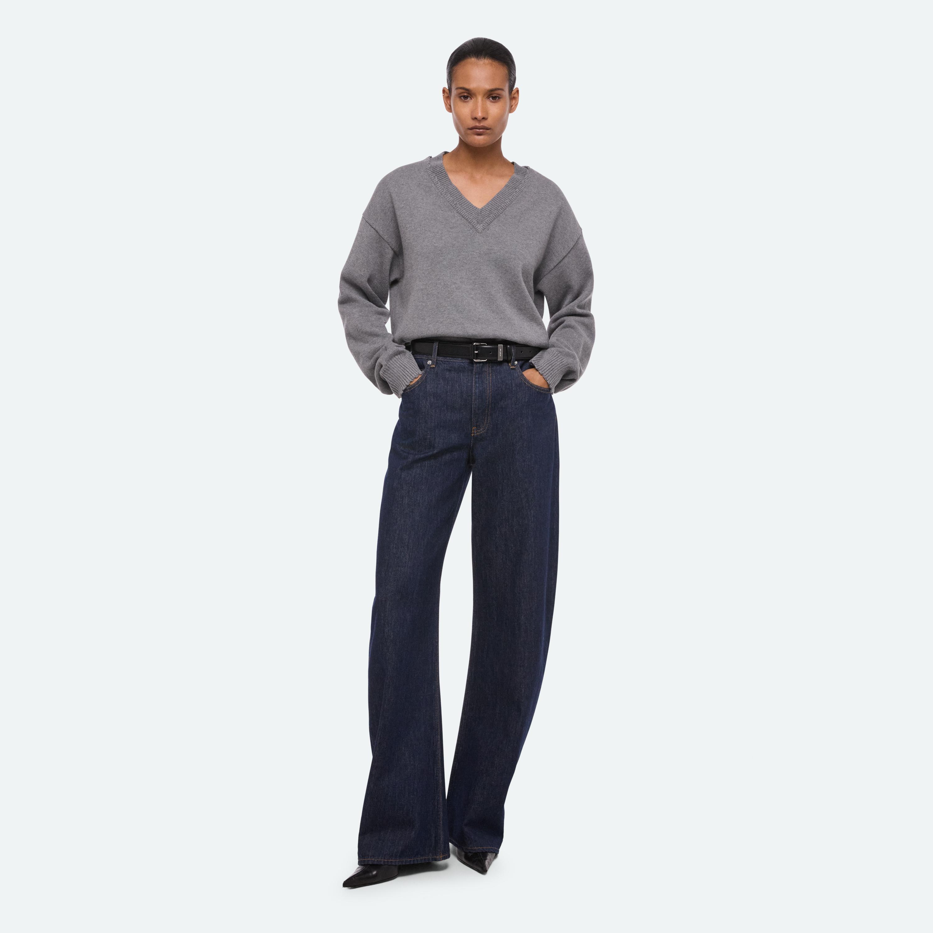Helmut Lang Distressed V-neck Sweater In Grey Melange