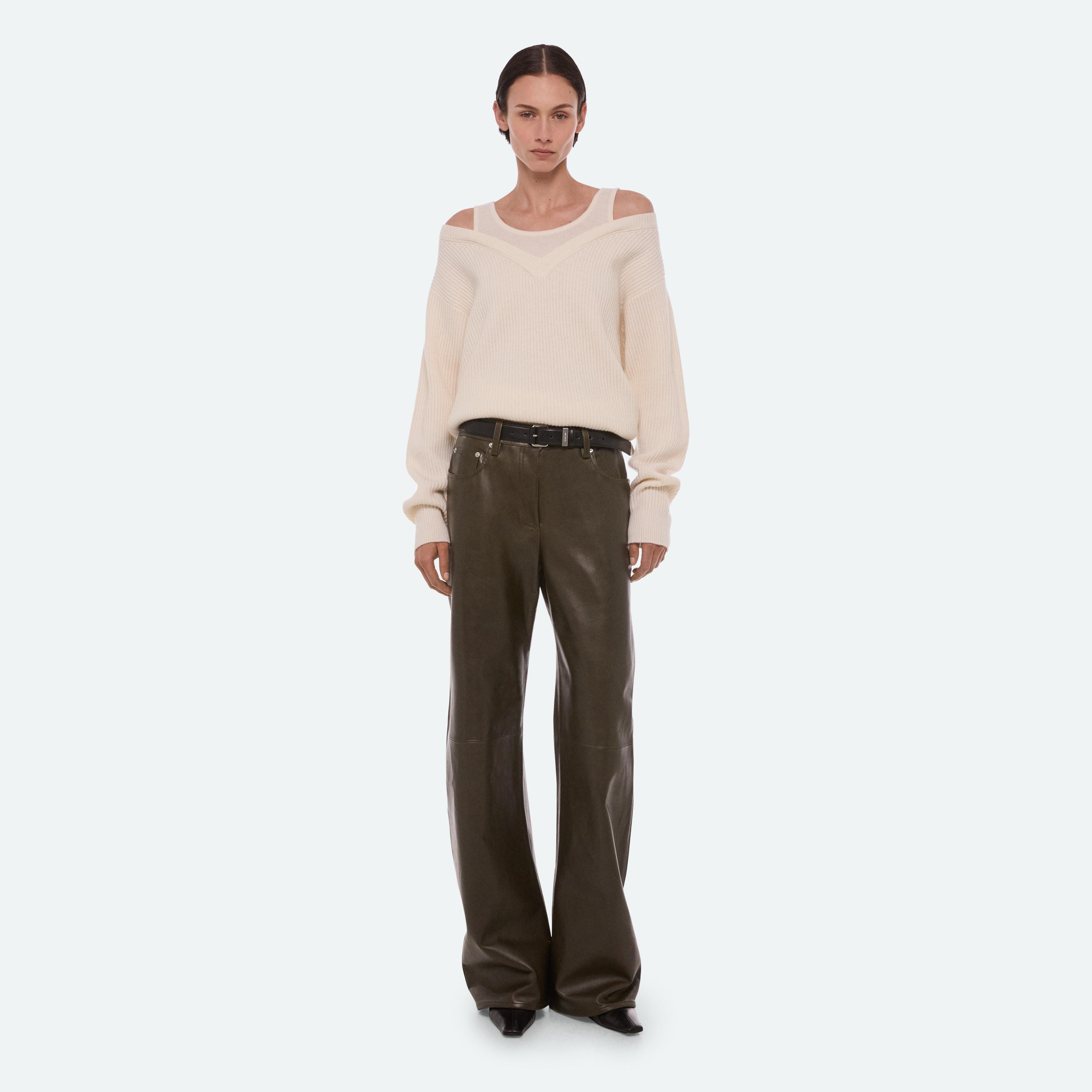 Helmut Lang Double-layer V-neck Sweater In Ivory