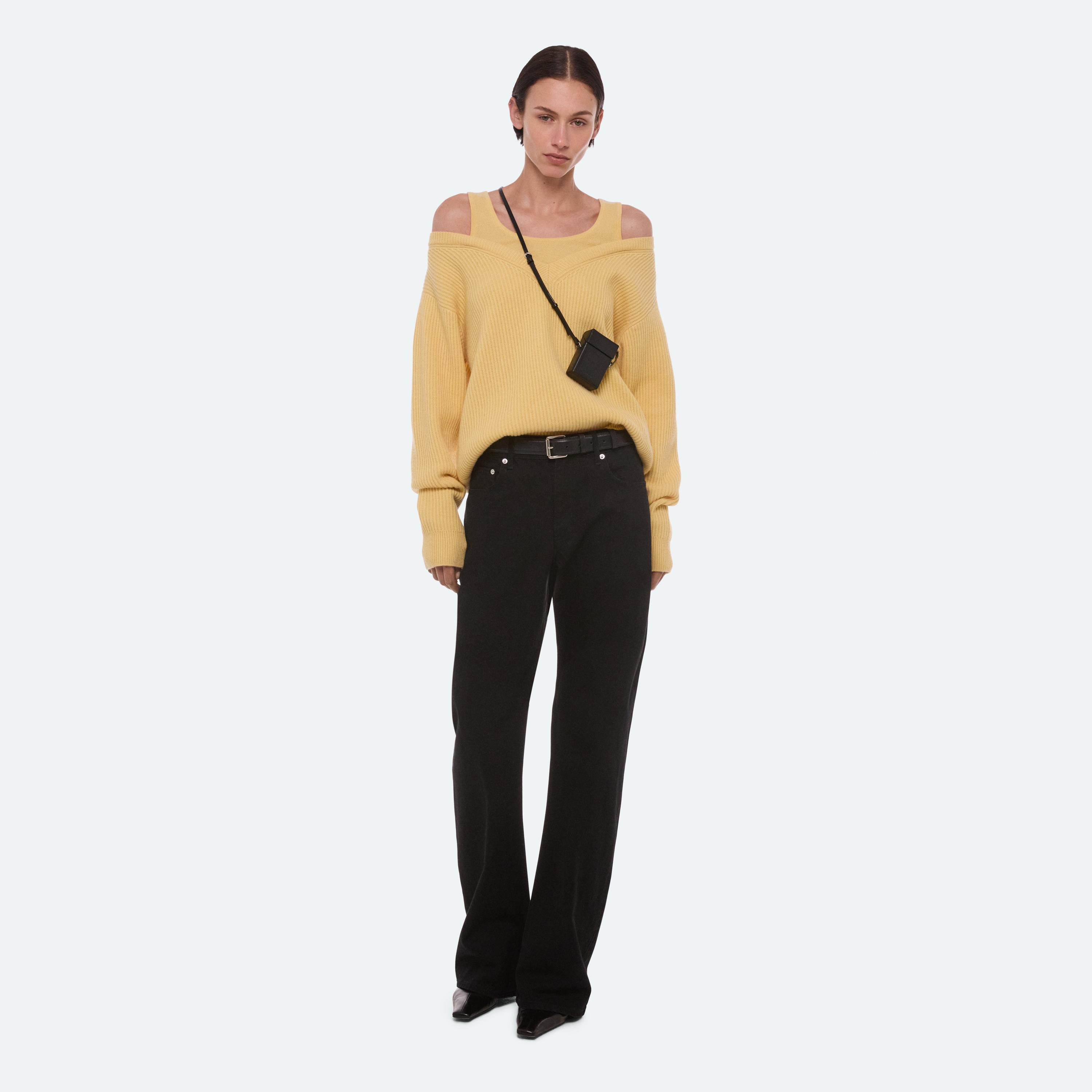 Helmut Lang Double-layer V-neck Sweater In Cornsilk