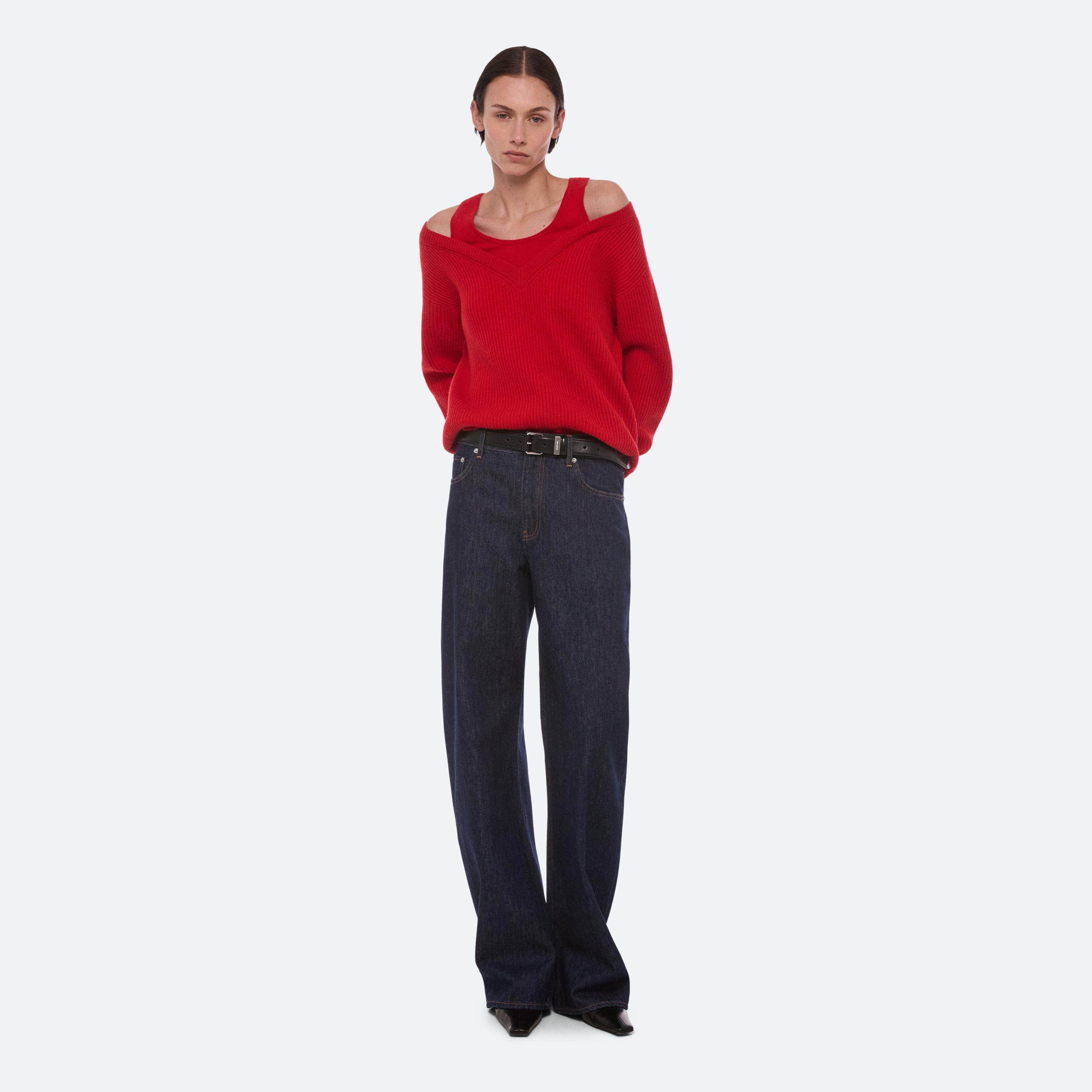 Helmut Lang Double-layer V-neck Sweater In Red