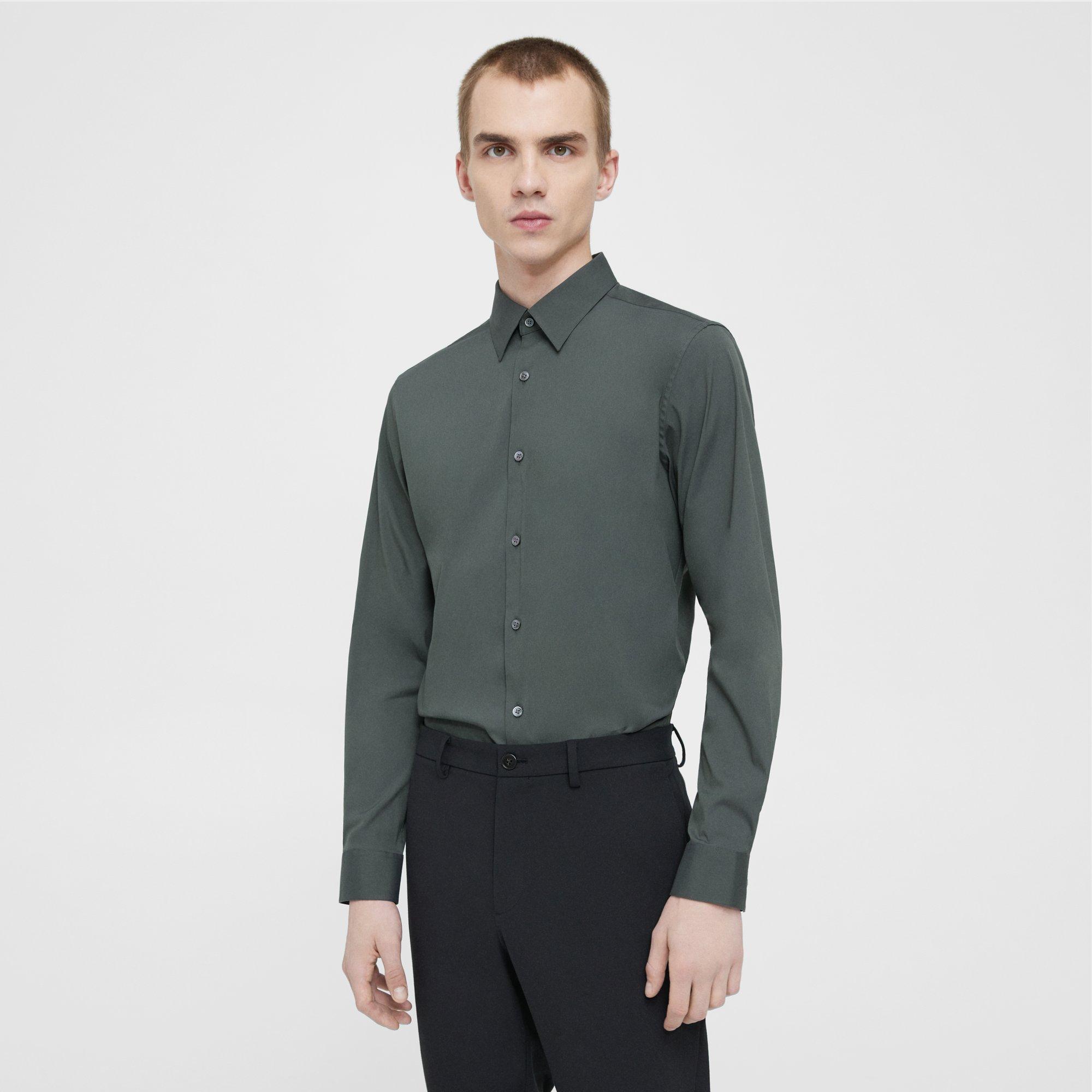 Theory Sylvain Shirt In Good Cotton In Dark Olive