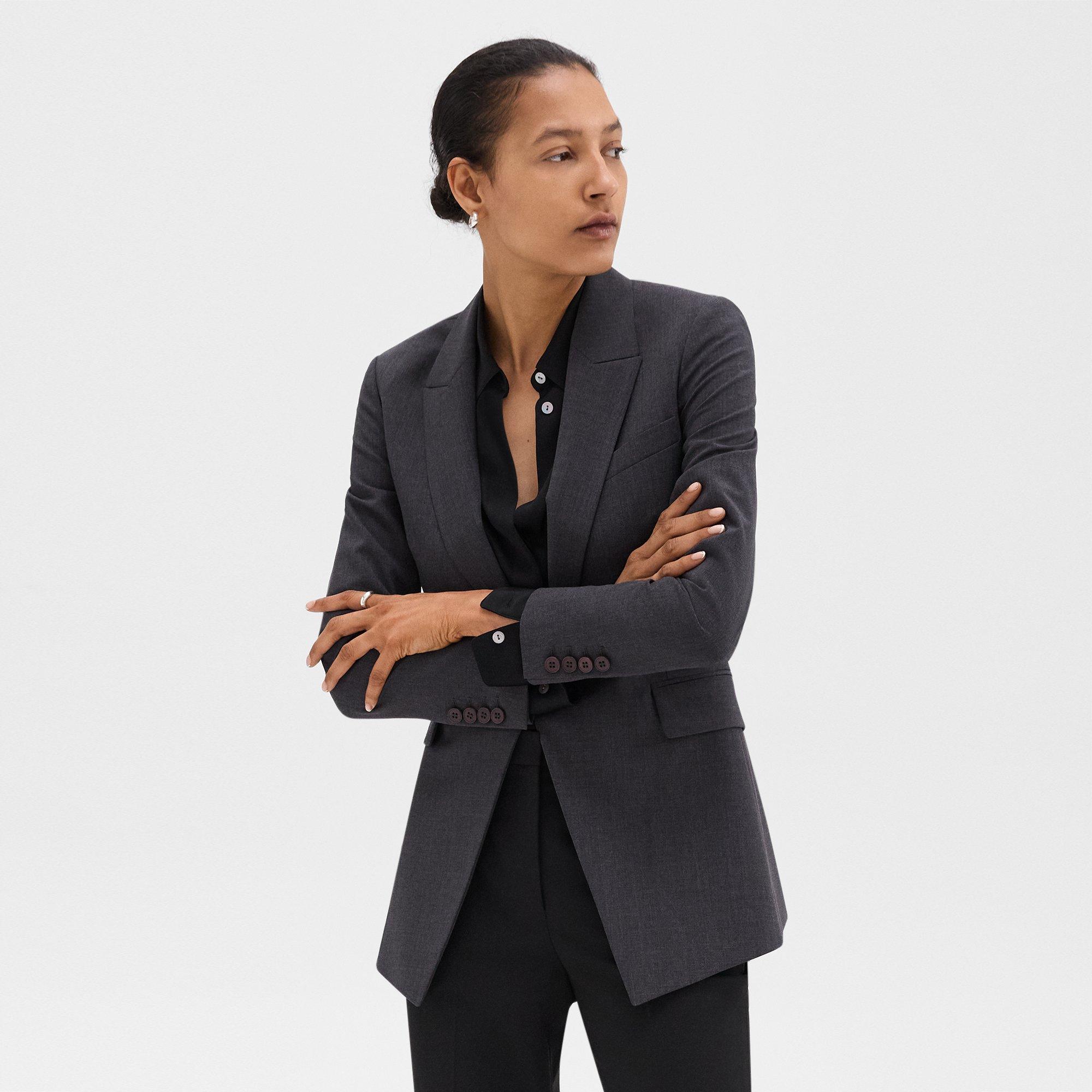 Shop Theory Etiennette Blazer In Good Wool In Charcoal Melange