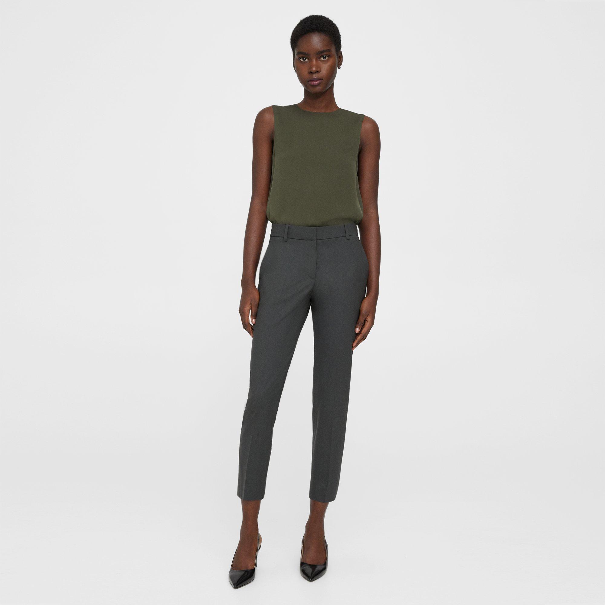 Theory Treeca Pant In Good Wool In Deep Green