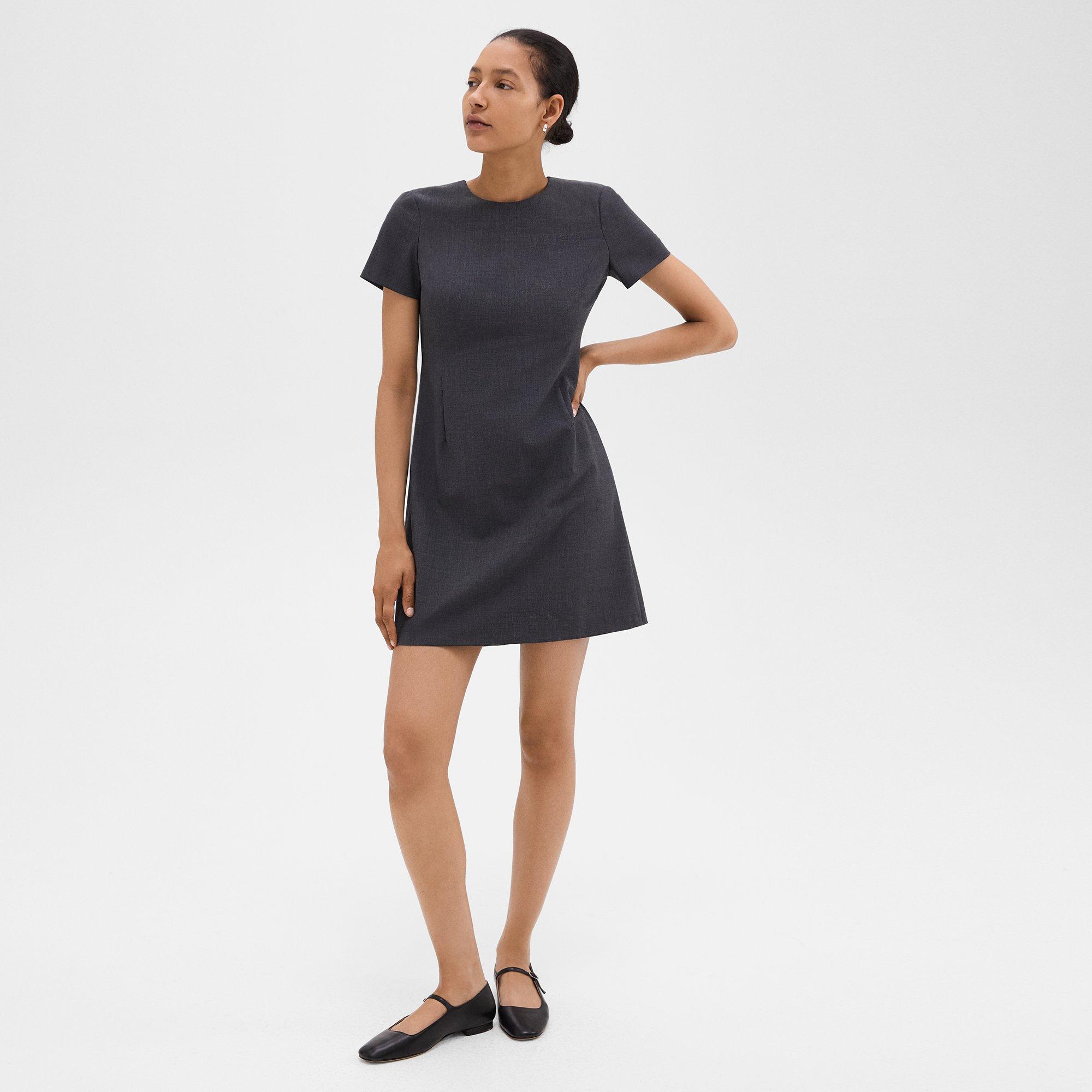 Theory Sheath Dress In Good Wool In Charcoal Melange