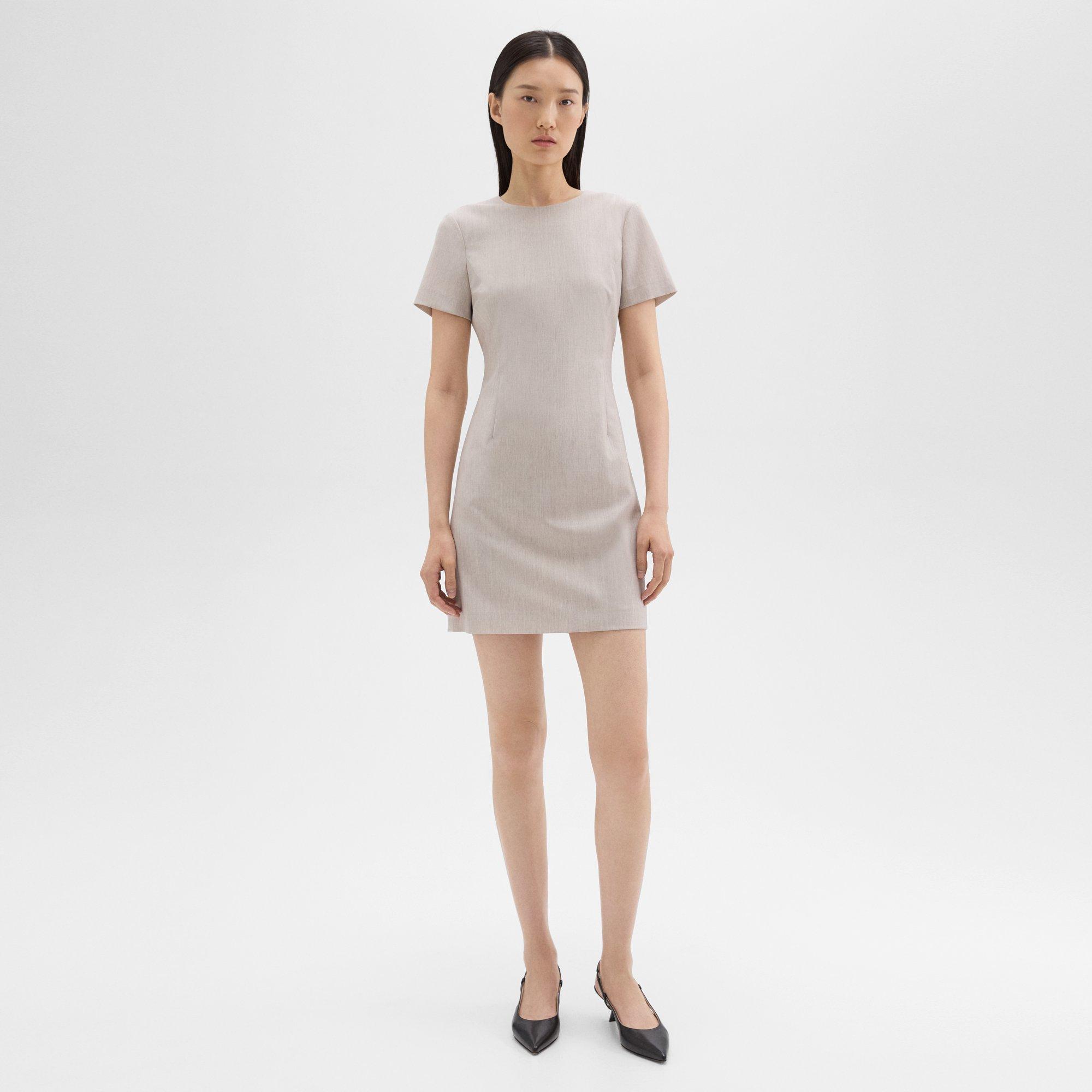 Theory Sheath Dress In Good Wool In Sand Melange