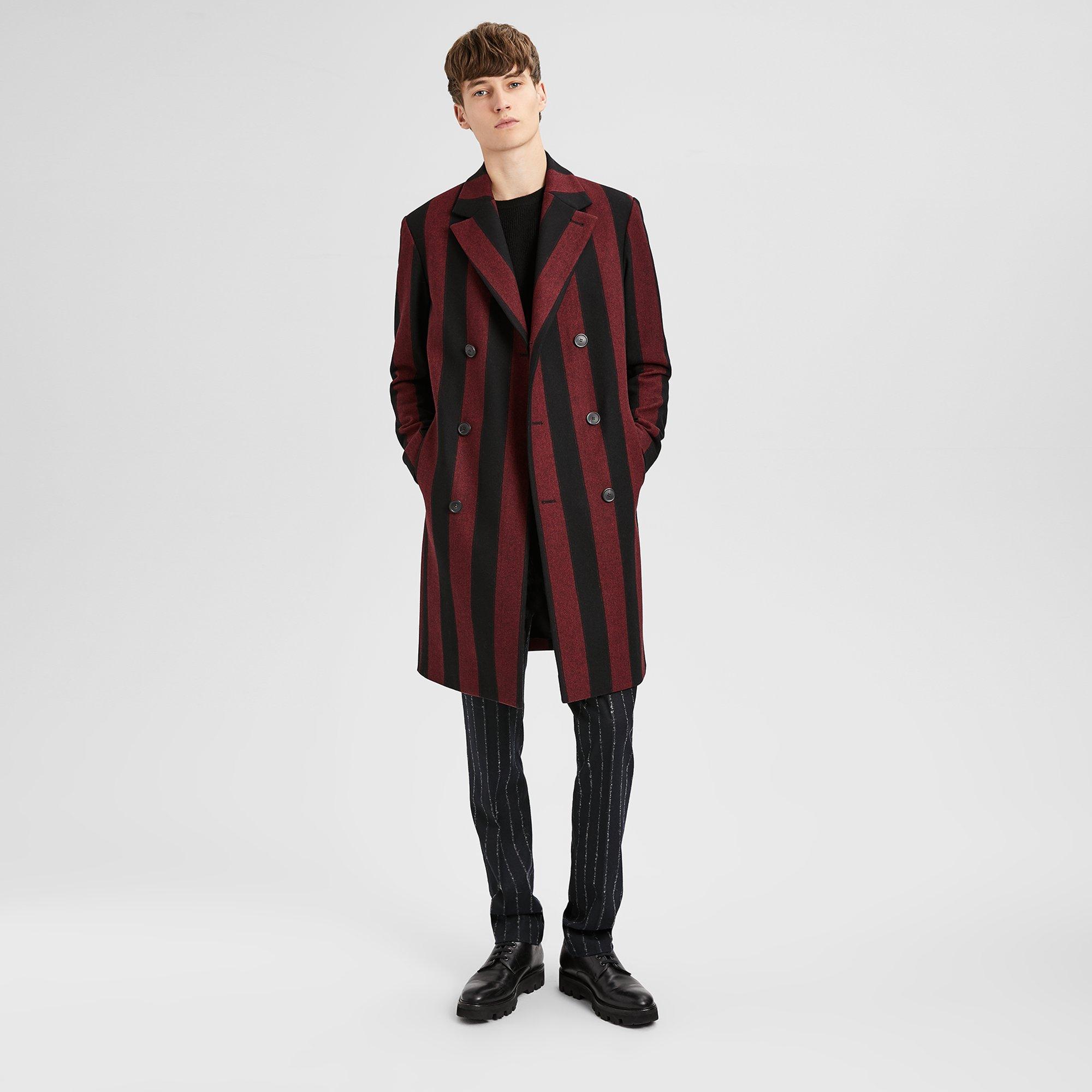 Wool Striped Double-Breasted Long Top Coat | Theory