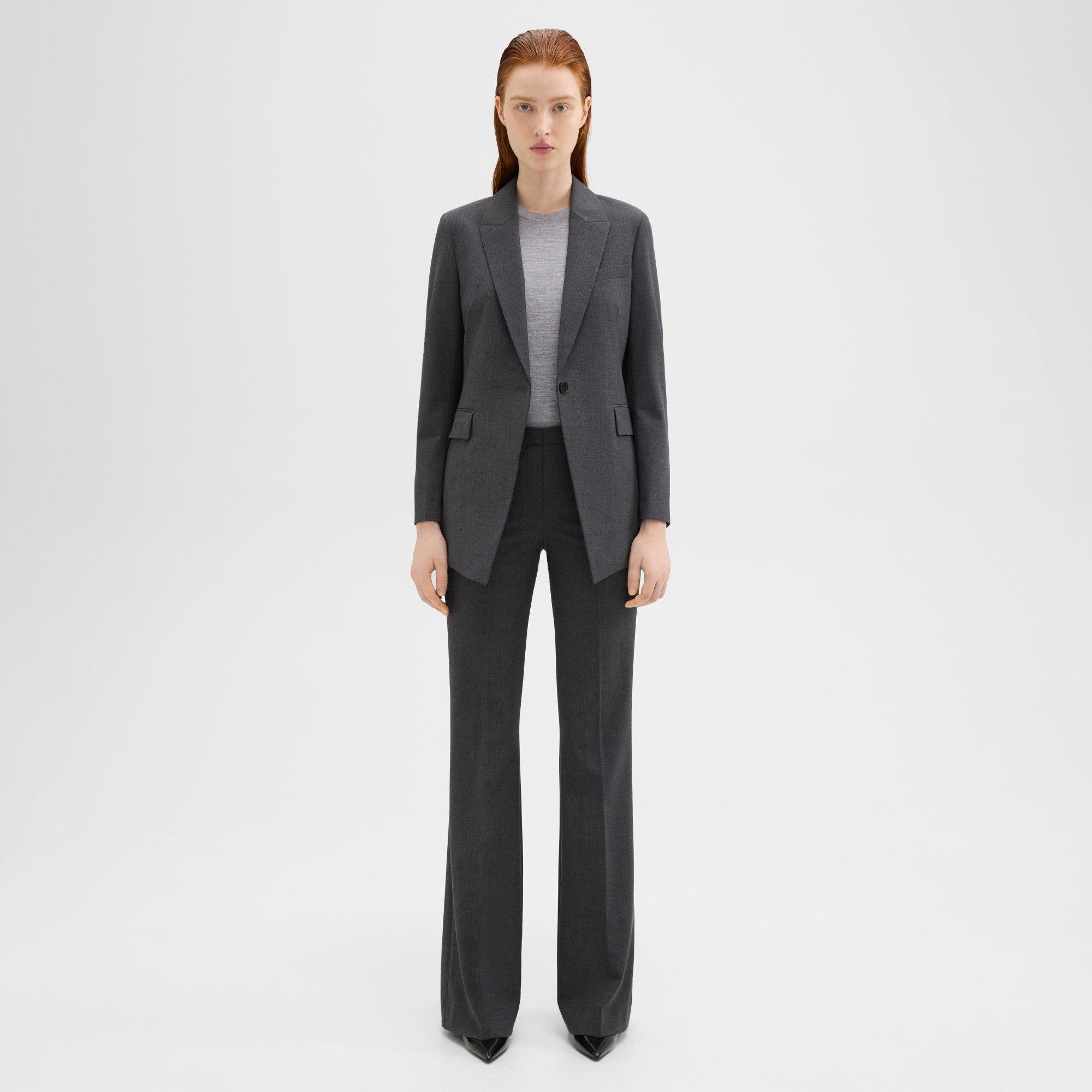 Theory Demitria Pant In Good Wool In Charcoal Melange