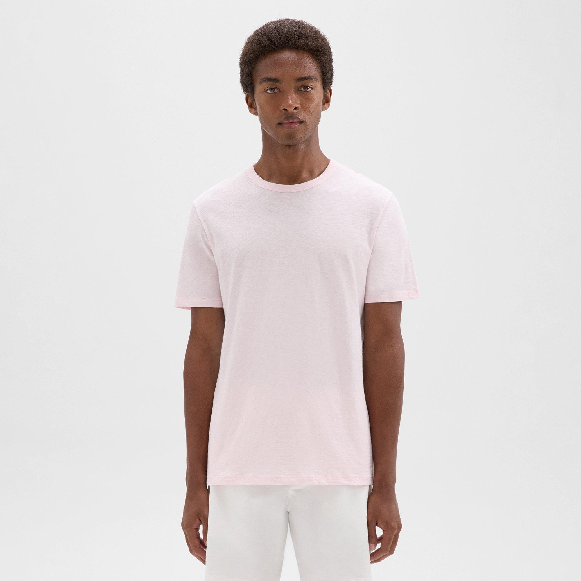 Shop Theory Essential Tee In Cosmos Slub Cotton In Pale Pink