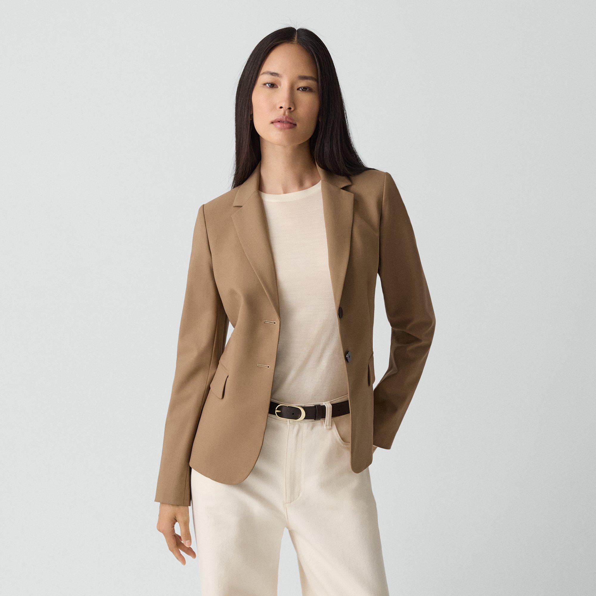 Theory Single-breasted Knit Blazer In Brown Wool In Brown