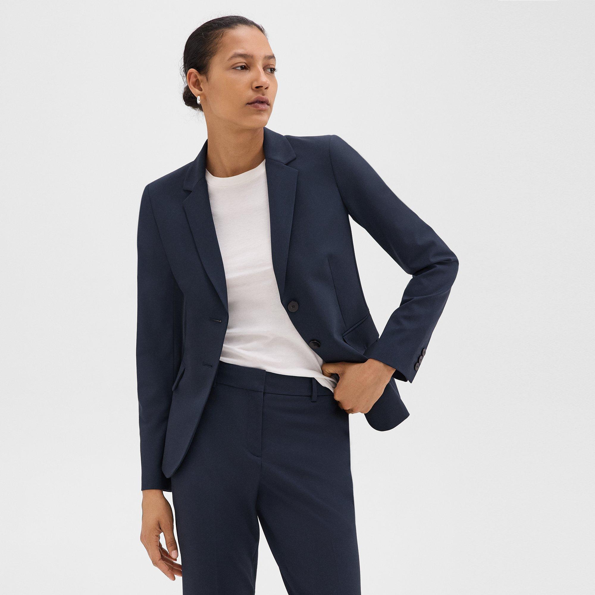 Theory Single-breasted Blazer Jacket In Navy Blue Polyester In Nocturne Navy