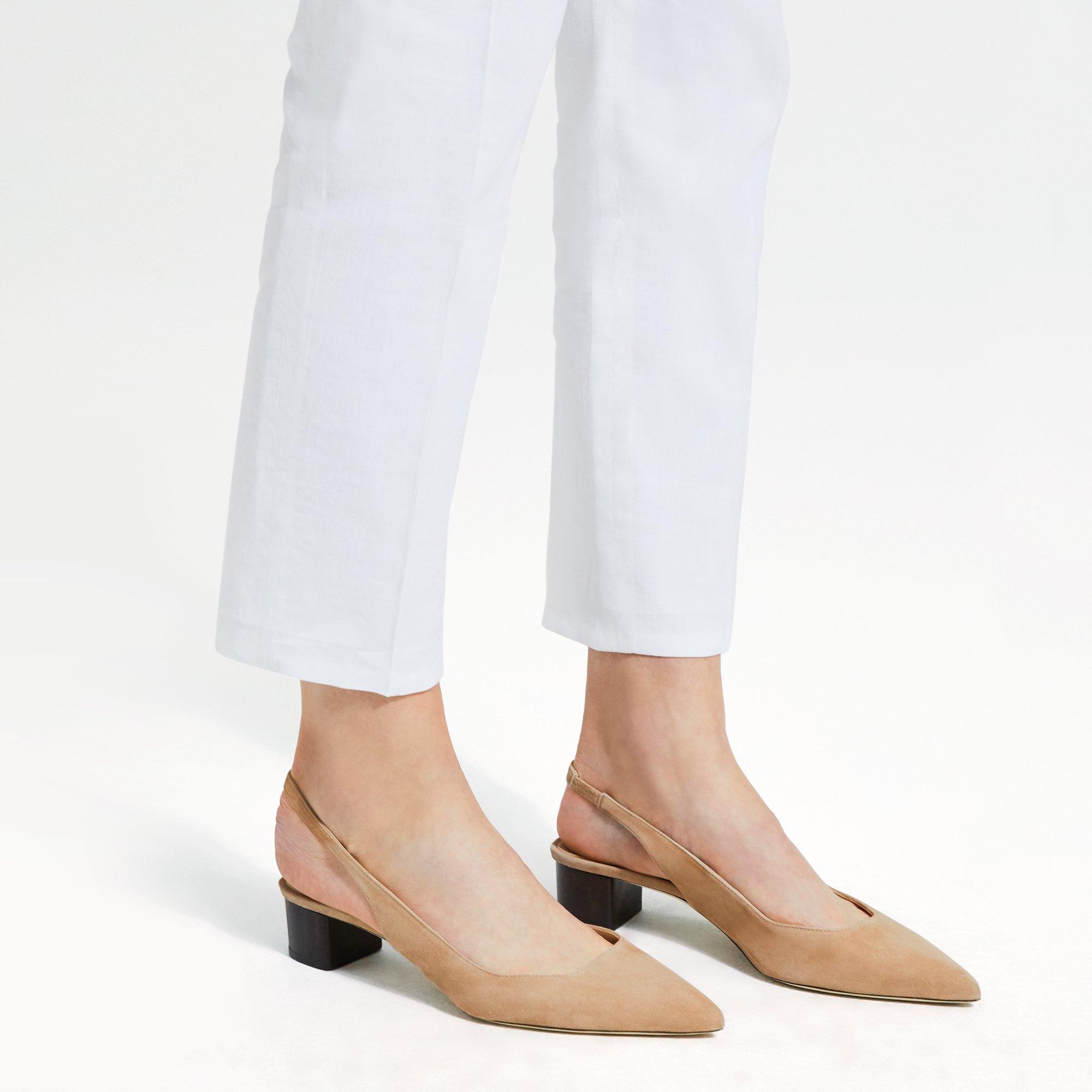 Theory Block Heel Slingback In Suede In Beige Clay