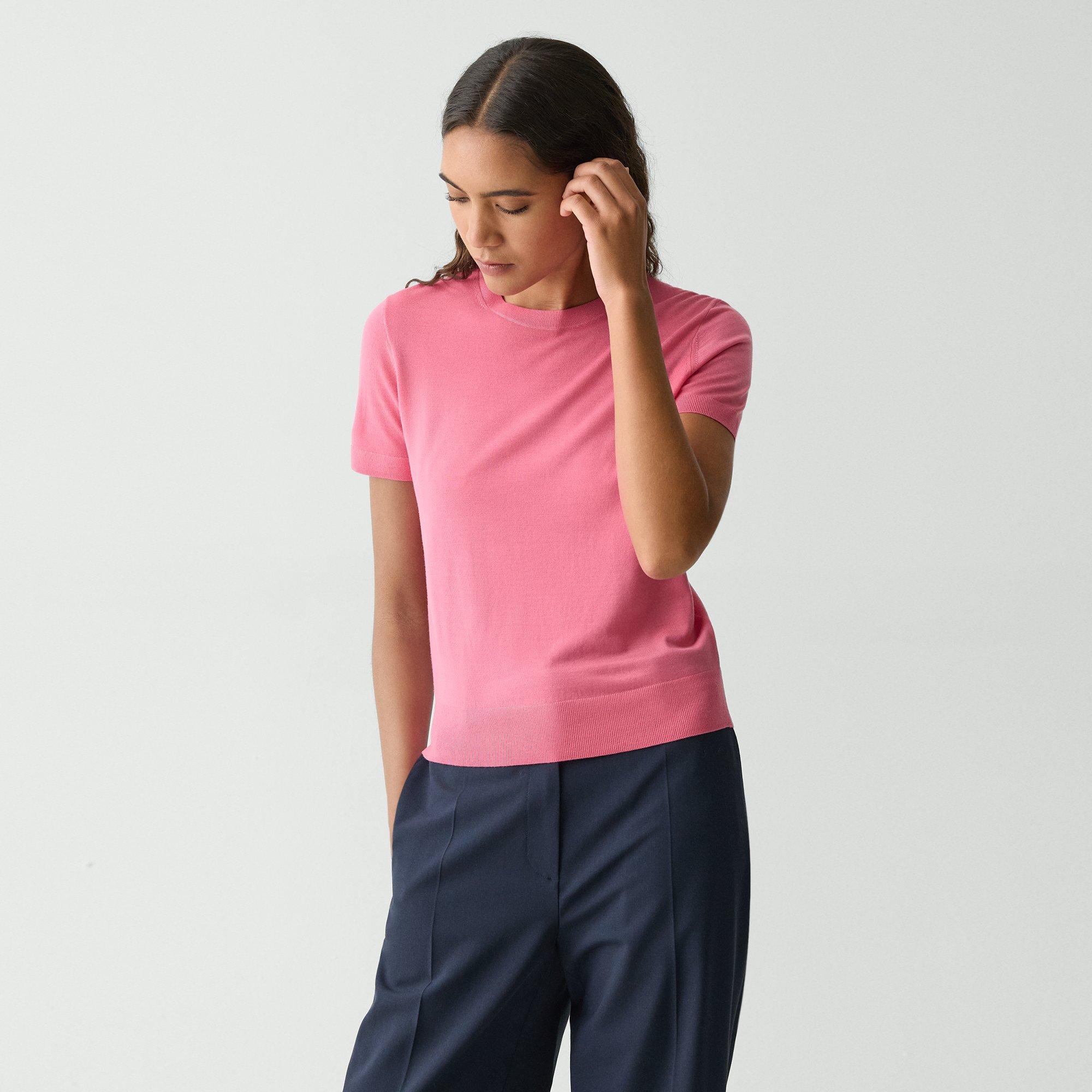 Theory Sweater Tee In Regal Wool In Bright Pink