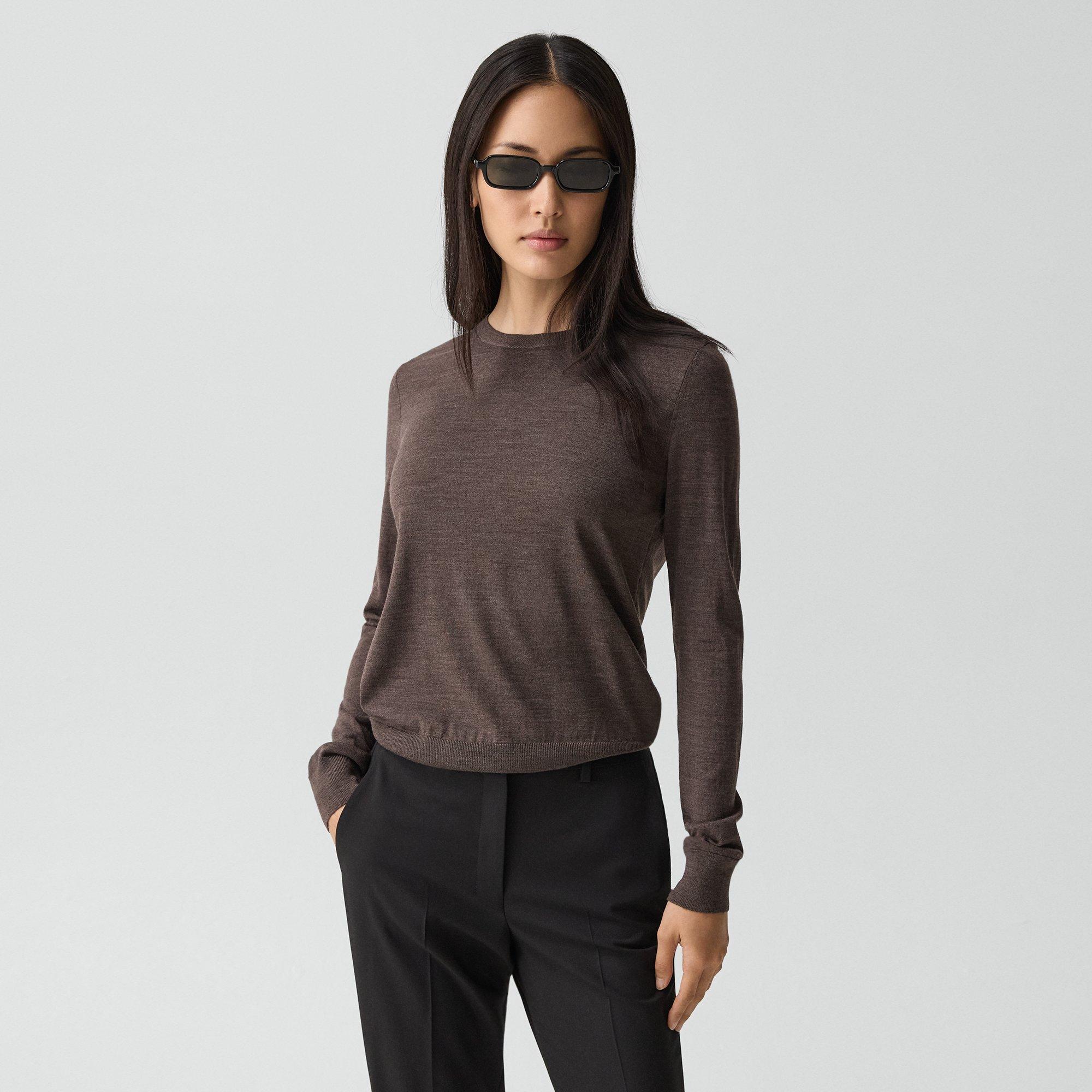 Theory Crewneck Sweater In Regal Wool In Brown