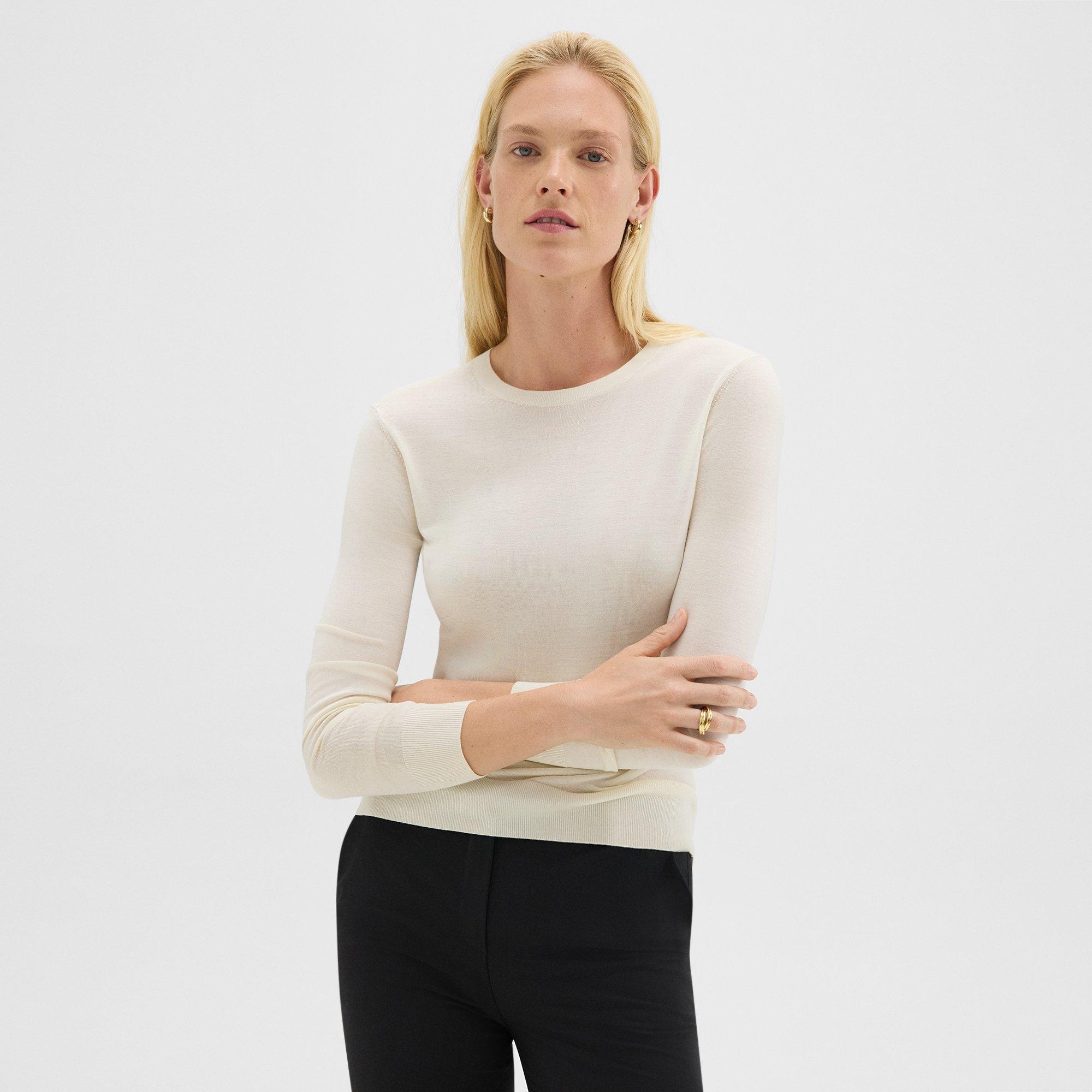 Theory Crewneck Sweater In Regal Wool In New Ivory