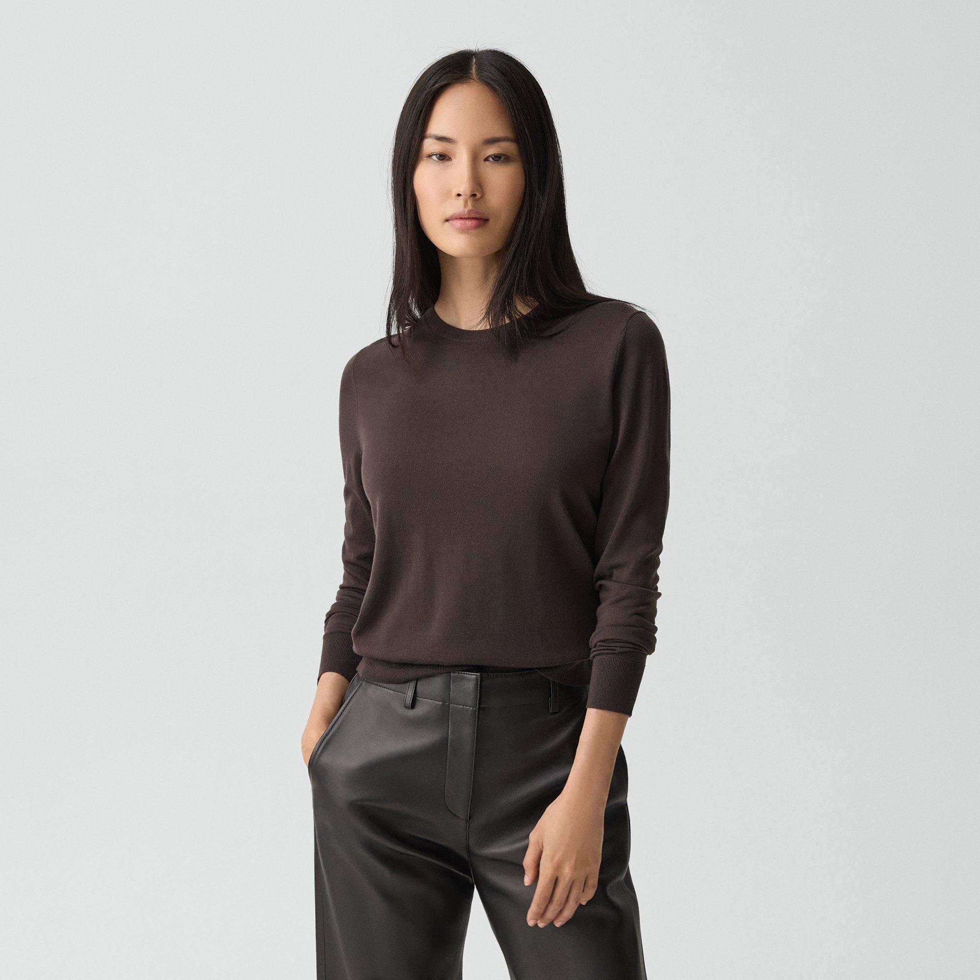 Theory Crewneck Sweater In Regal Wool In Brown