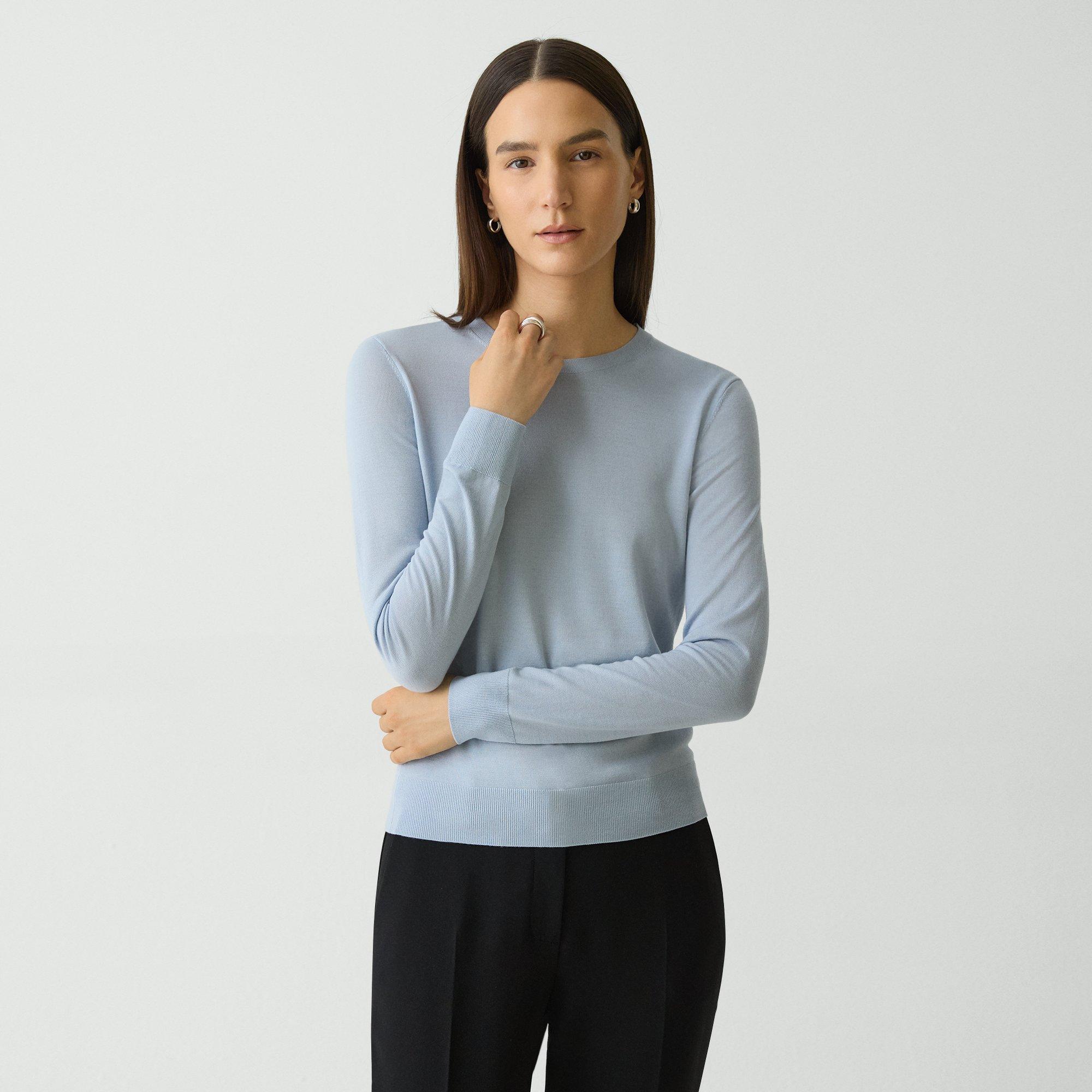 Theory Tiny Long-sleeve Tee In Organic Cotton In Pale Blue