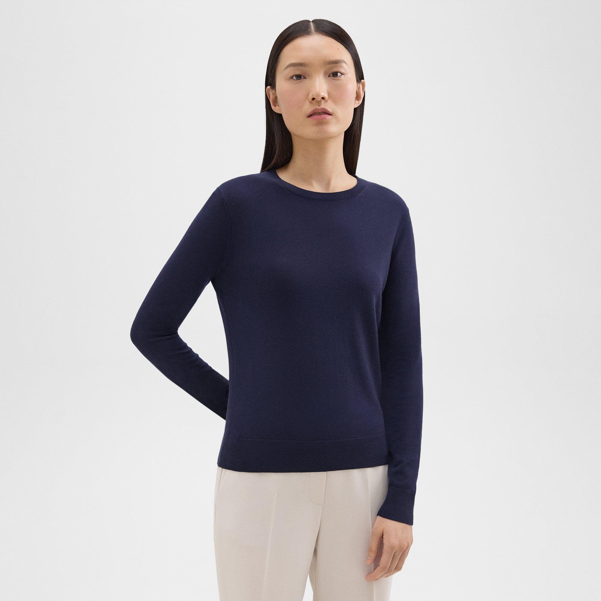 Shop Theory Crewneck Sweater In Regal Wool In Deep Navy