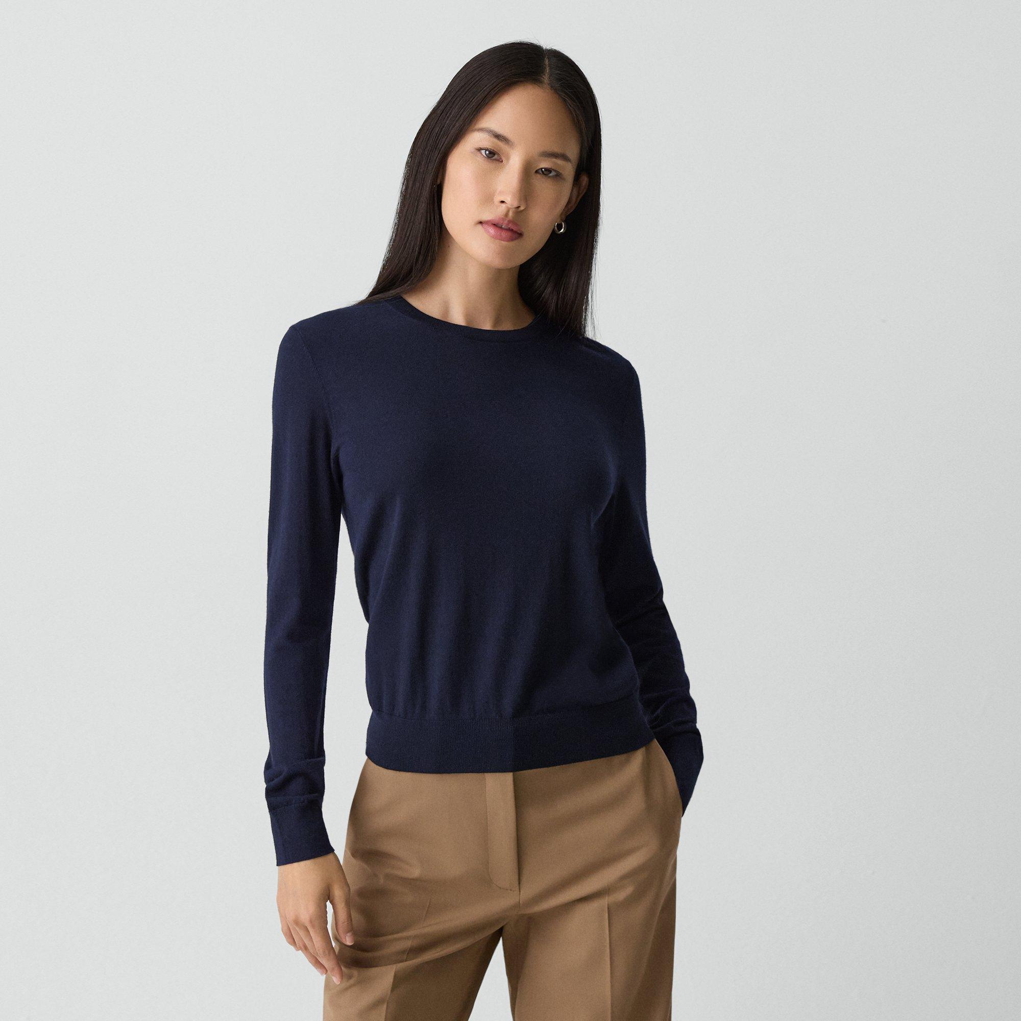 Shop Theory Crewneck Sweater In Regal Wool In Deep Navy