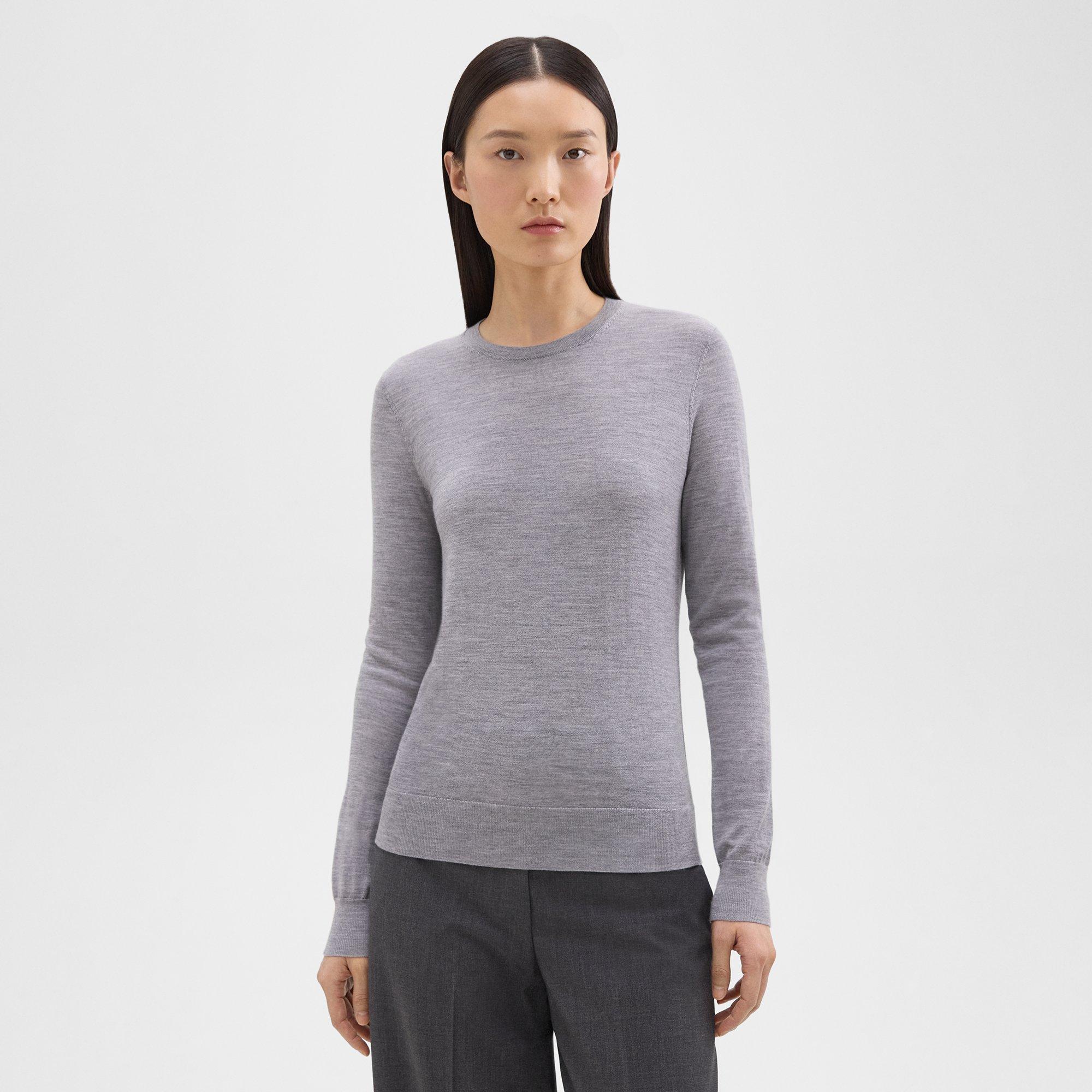 Theory Crewneck Sweater In Regal Wool In Cool Heather Grey