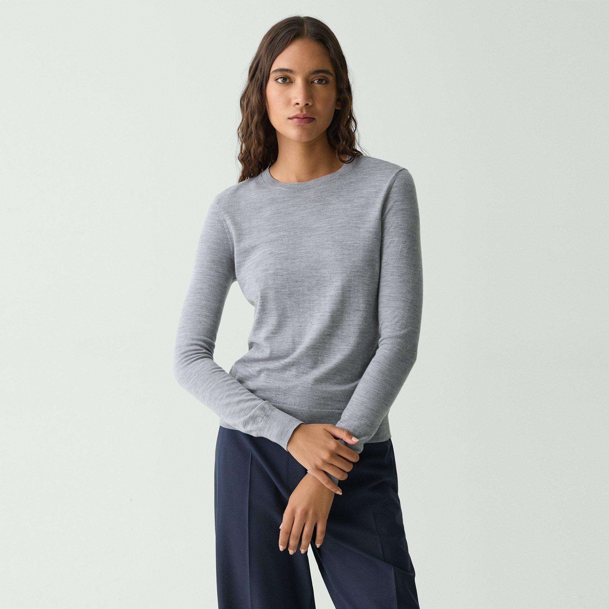 Theory Crewneck Sweater In Regal Wool In Cool Heather Grey