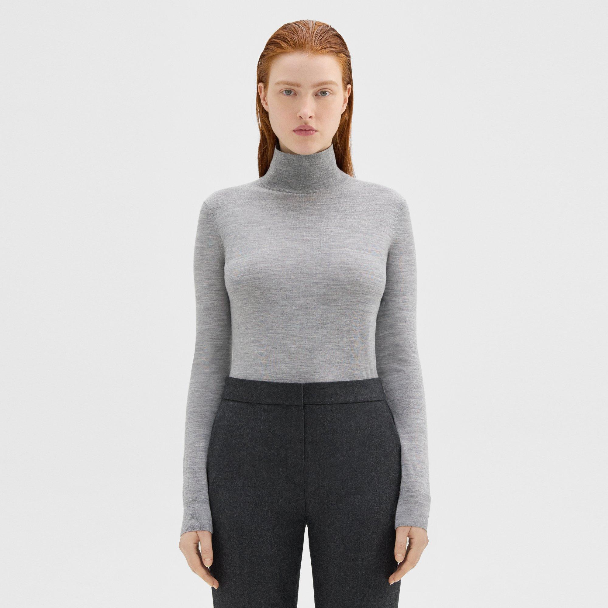 Theory Turtleneck Sweater In Regal Wool In Cool Heather Grey