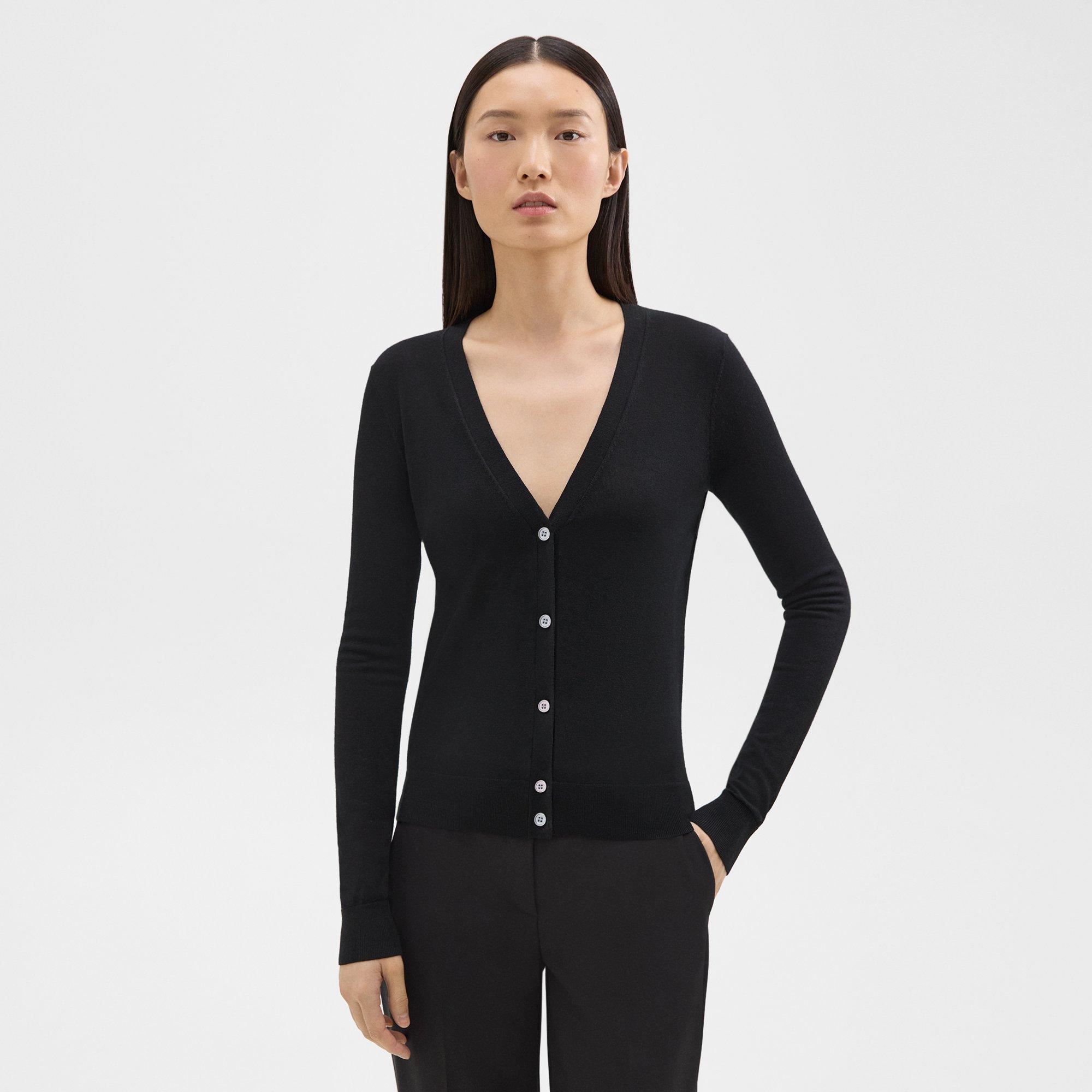 Shop Theory V-neck Cardigan In Regal Wool In Black