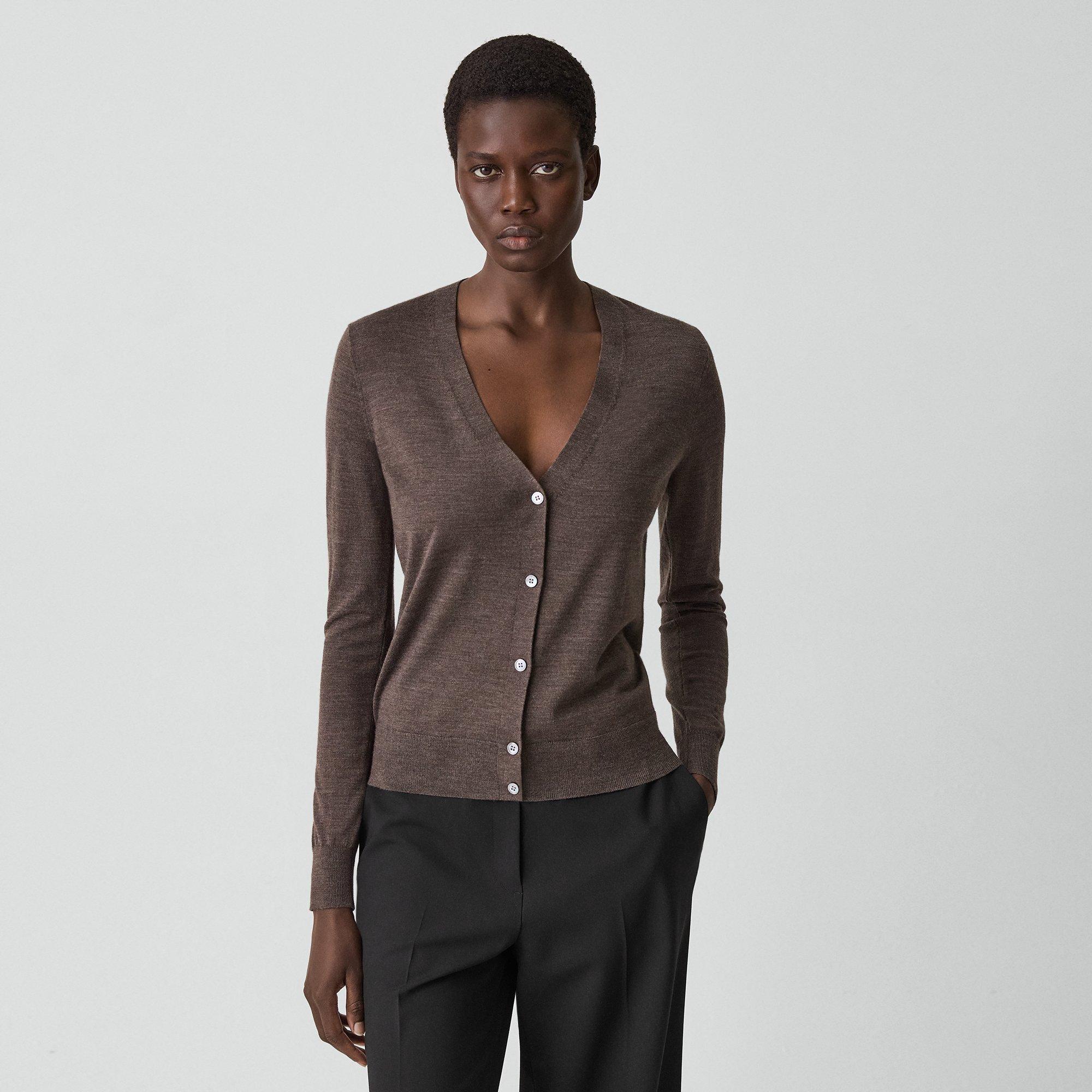 Theory V-neck Cardigan In Regal Wool In Brown