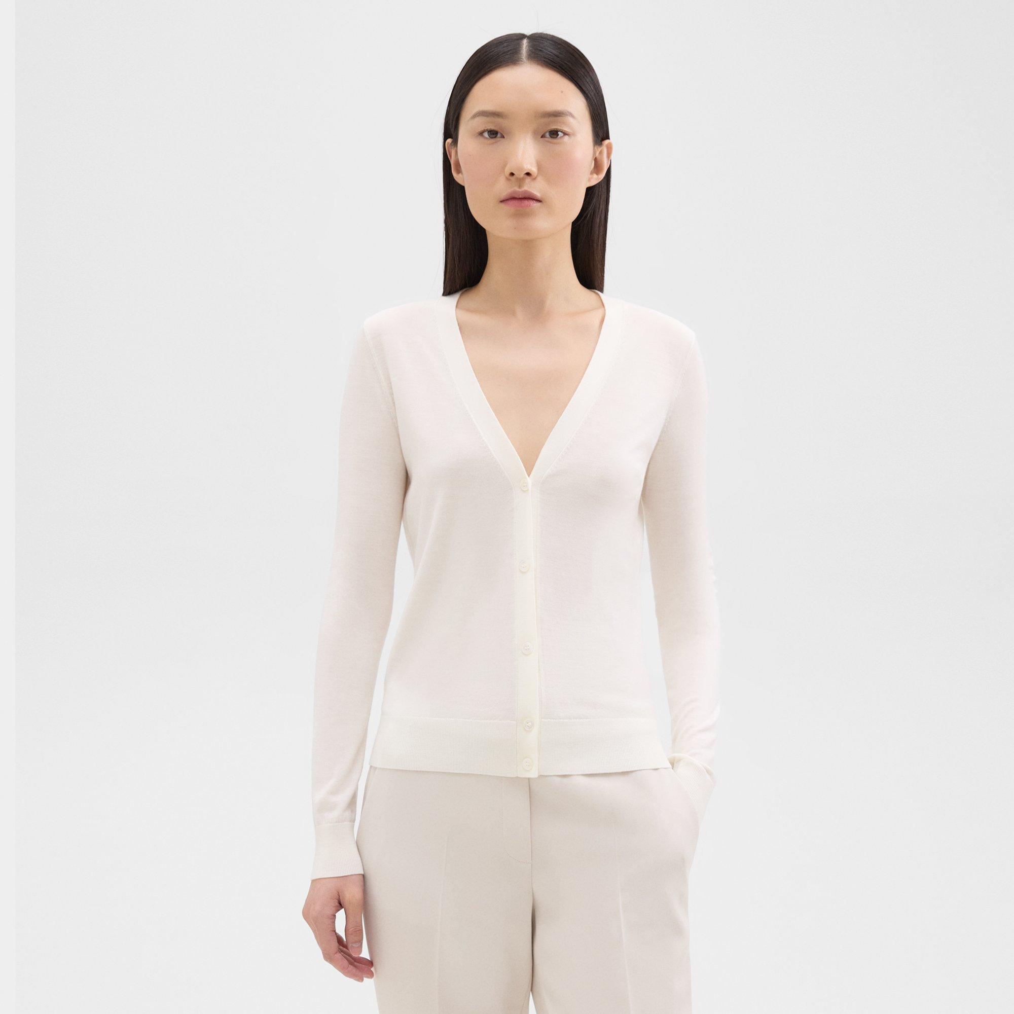 Shop Theory V-neck Cardigan In Regal Wool In New Ivory